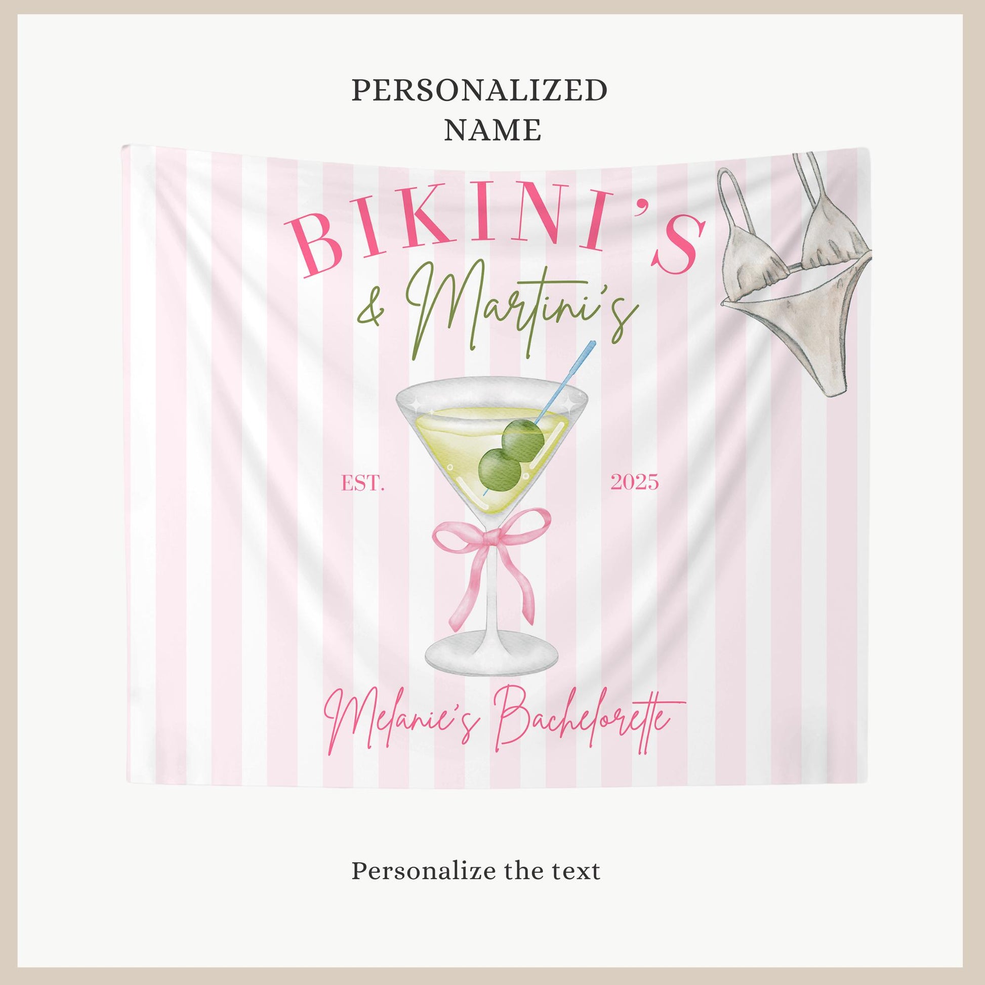 Bikinis and Martinis Bachelorette Custom Banner Martini Bachelorette Party Backdrop Tini's and Weenies Hen Party Decor Beach Bach Part