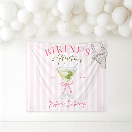 Bikinis and Martinis Bachelorette Custom Banner Martini Bachelorette Party Backdrop Tini's and Weenies Hen Party Decor Beach Bach Part