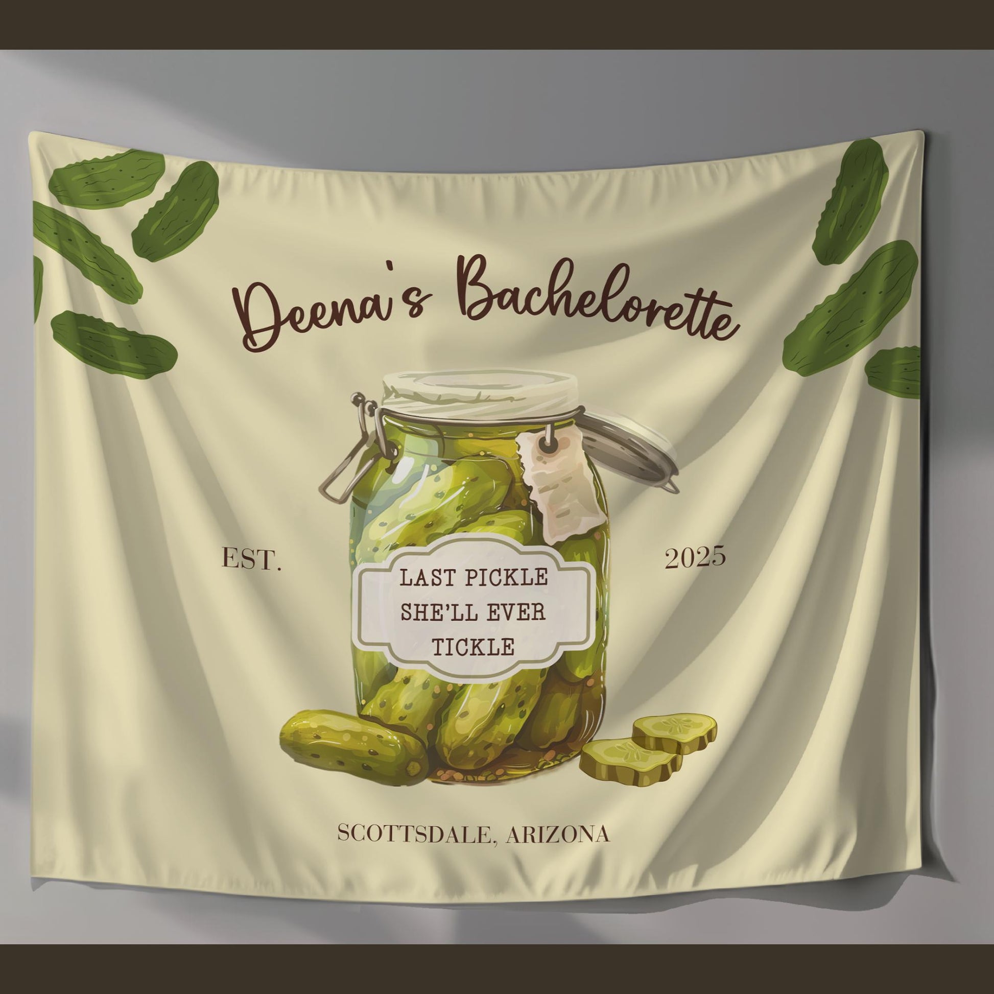 Pickle theme bachelorette Party Custom Banner Last Pickle She'll ever Tickle personalized decor sign Pickle Decorations Pickle Ball Bach