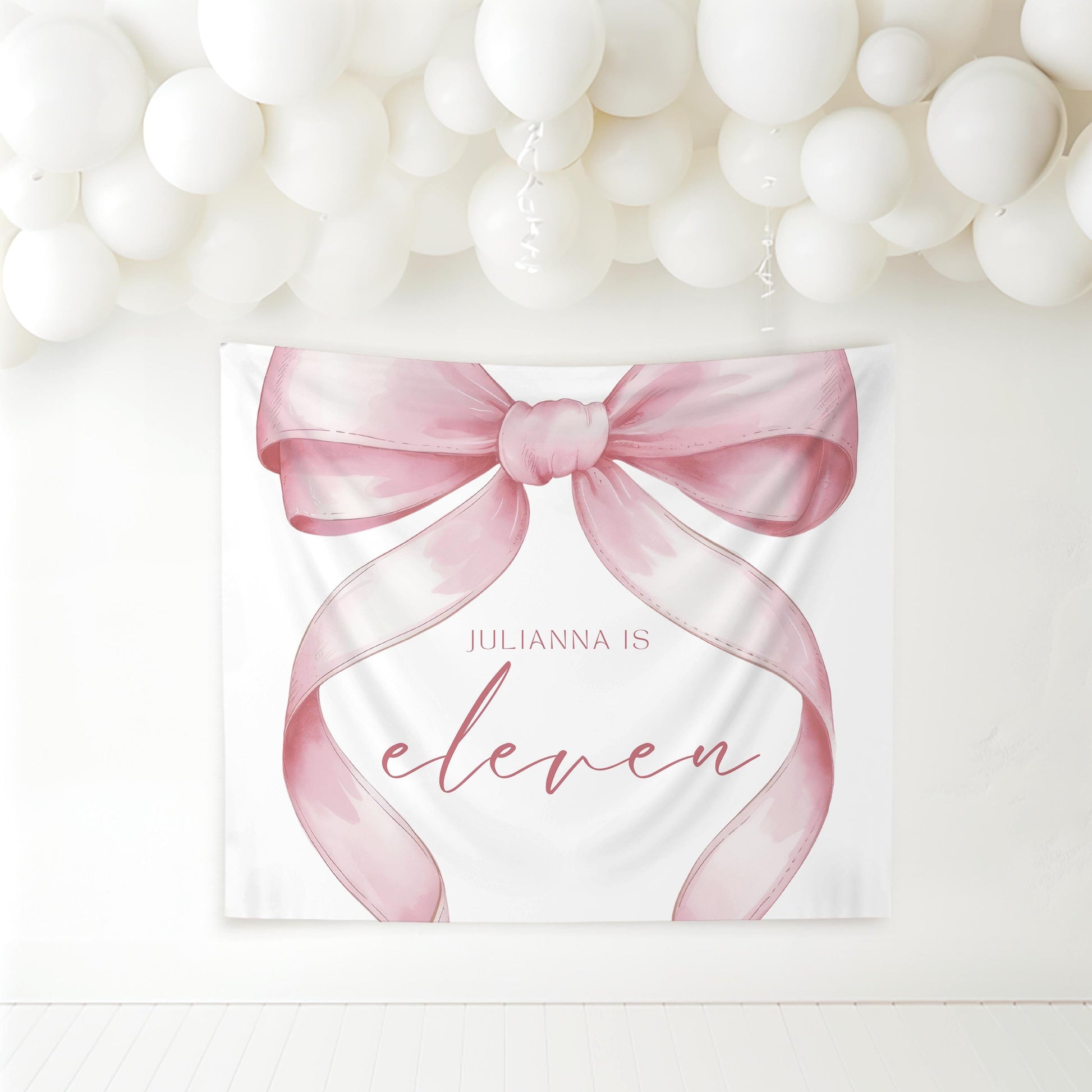 11 Year Old Girl Birthday custom Banner Pink Coquette 11th Birthday Girl eleventh Pink Bow Birthday Tween Birthday Party photo Backdrop
