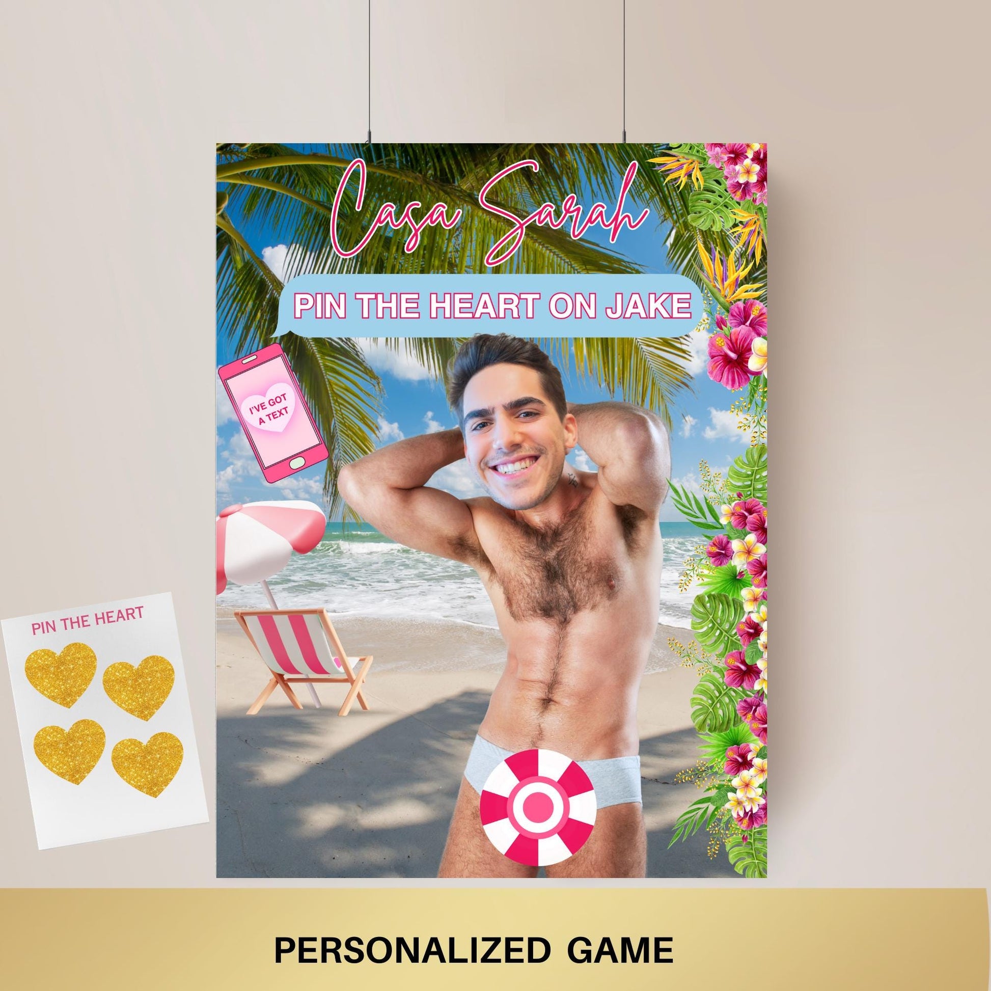Island of Love  Bachelorette Game Personalized Groom Face Printable Poster Beach Bachelorette Party Decor Bombshell Bride Theme Hen Do