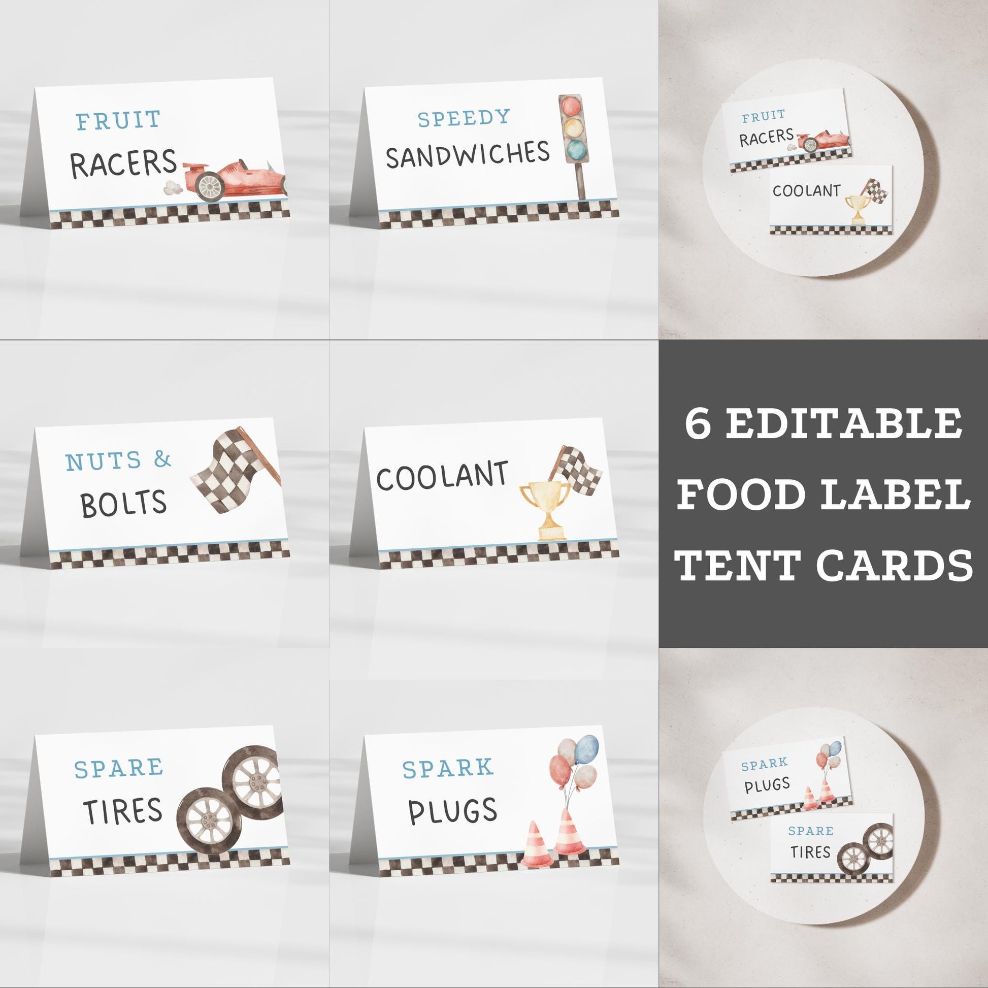 Two Fast Birthday Buffet Labels Racing 2nd Birthday Place Cards Second Birthday Food Labels Race Car Birthday Two Fast Two Curious Party