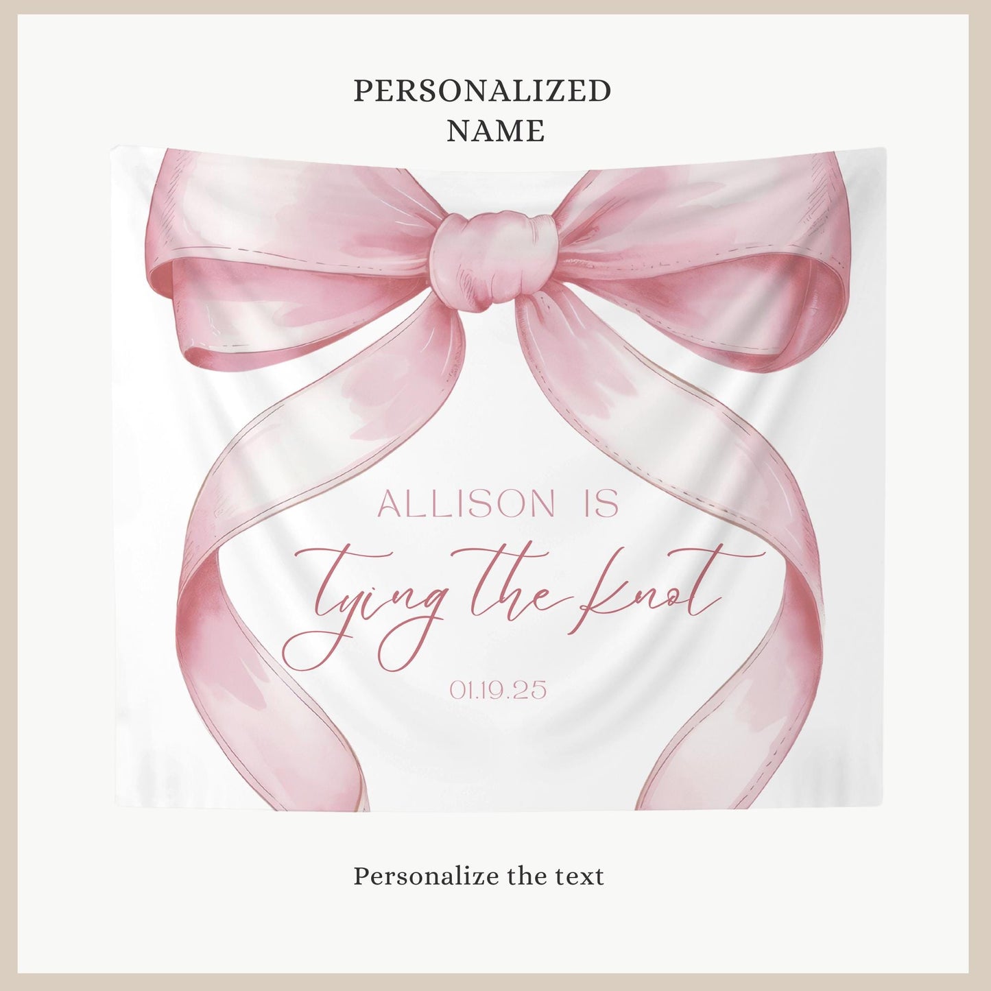 She's Tying the Knot Bridal Shower Personalized Banner Pink Coquette Party Decor Photo Backdrop Ribbon She's Tying the Knot Bachelorette