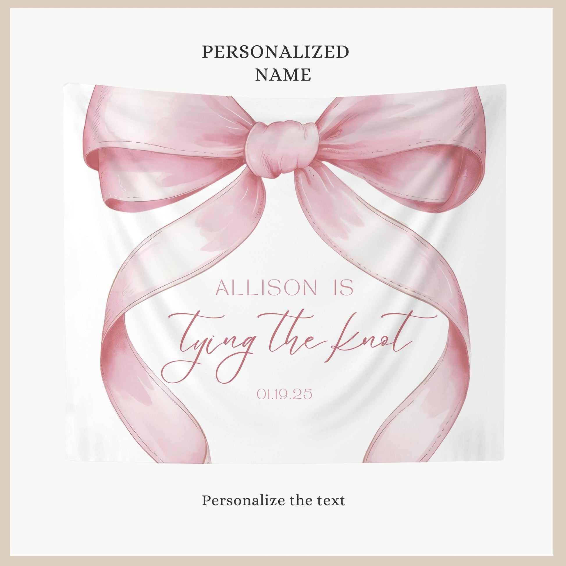 She's Tying the Knot Bridal Shower Personalized Banner Pink Coquette Party Decor Photo Backdrop Ribbon She's Tying the Knot Bachelorette