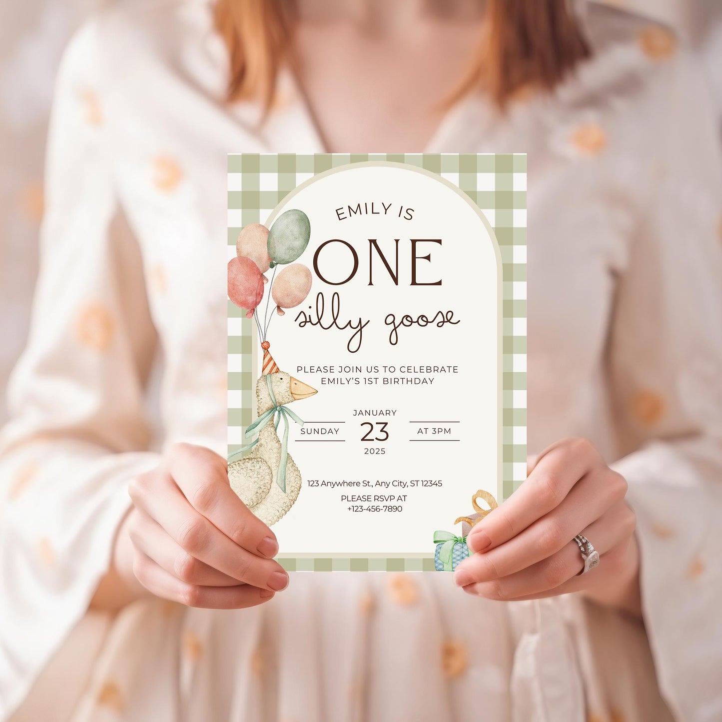 One Silly Goose Birthday Invite Gender Neutral First Birthday 1st Birthday Silly Goose Decor Editable  Invitation Nursery Rhyme Birthday