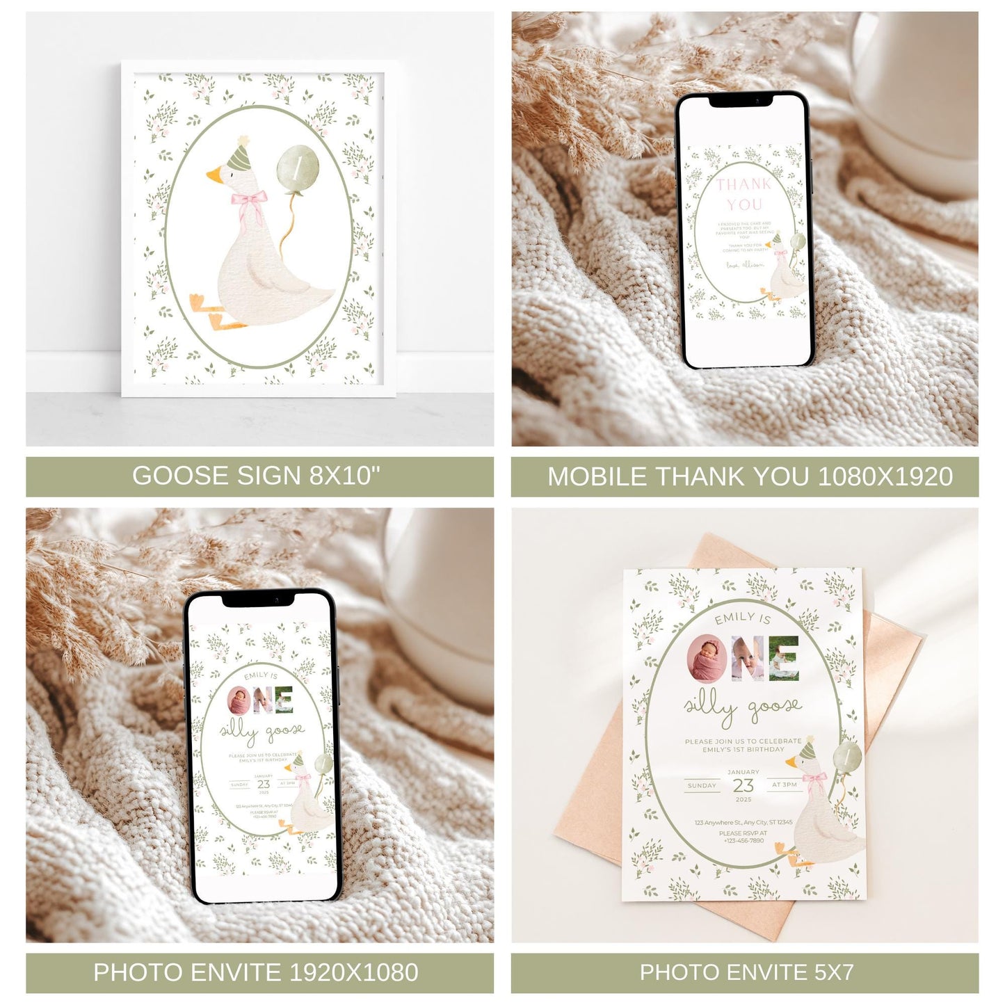 One Silly Goose Birthday Invite Goose First Birthday Party Decor One Silly Goose 1st Birthday Bundle Goose Theme Party Goose Birthday Decor