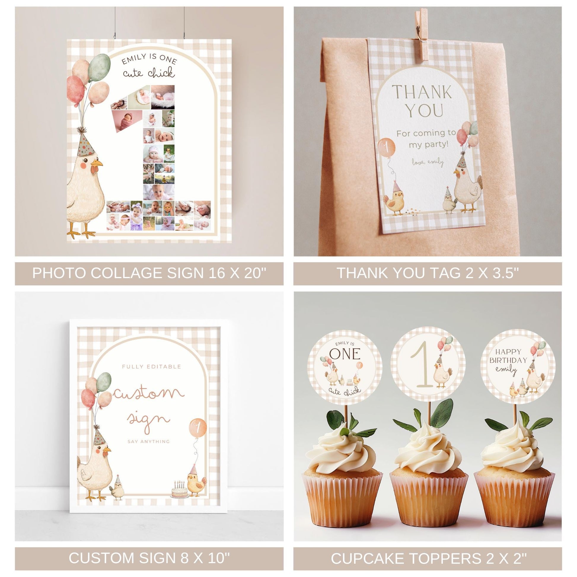 This Chick is One Birthday Bundle One Cute Chick First Birthday Party Decor Chicken 1st Birthday Invite Farm Theme Party Chick Birthday