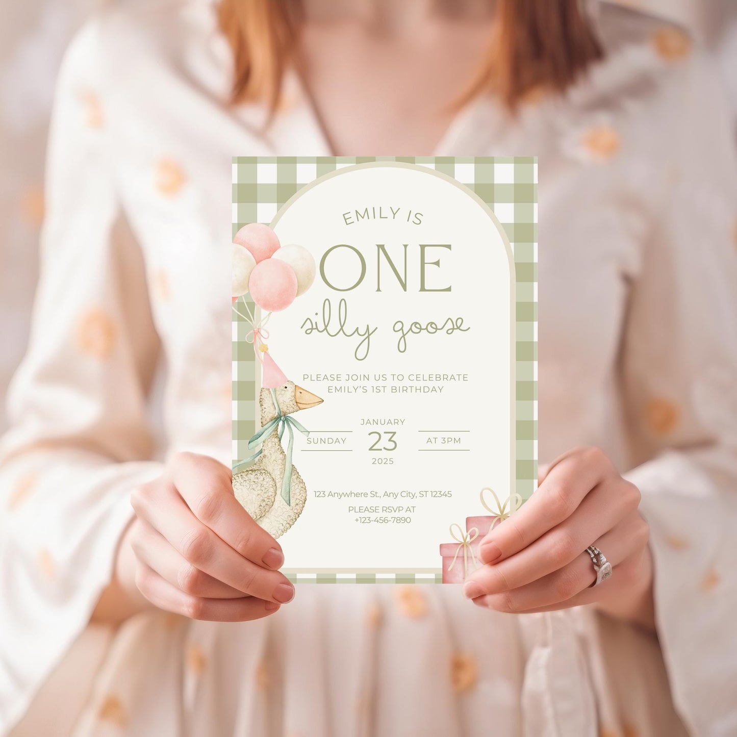 One Silly Goose Birthday Invite Dusty Pink First Birthday 1st Birthday Silly Goose Decor Editable  Invitation Nursery Rhyme Birthday