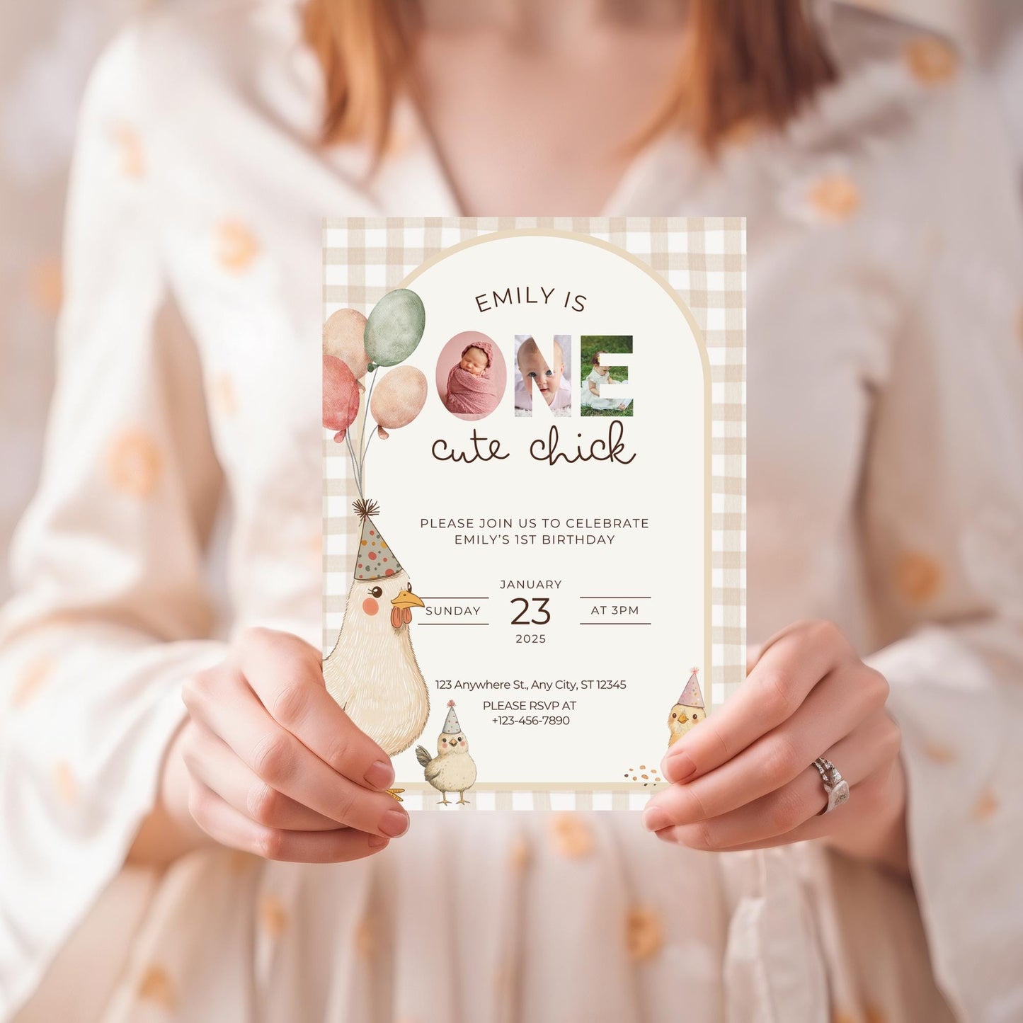 One Cute Chick Birthday This Chick is One First Birthday 1st Birthday Chicken Decor Editable Invitation Farm animal Birthday Spring 1st