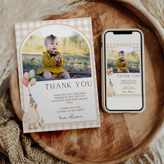 One Cute Chick Birthday Thank you Card 1st Birthday Chicken themed First Birthday Favor Tags Editable Template This Chick is One party