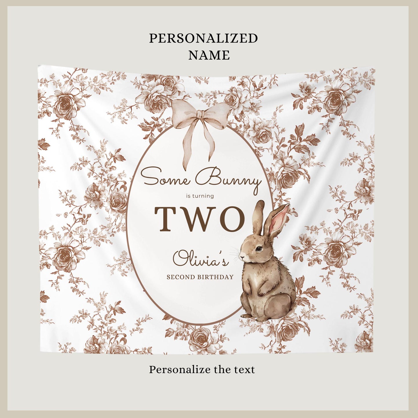 Some Bunny is Two Birthday Backdrop Bunny Birthday Welcome Sign Vintage Floral Bunny Banner Personalized Easter Birthday Decoration