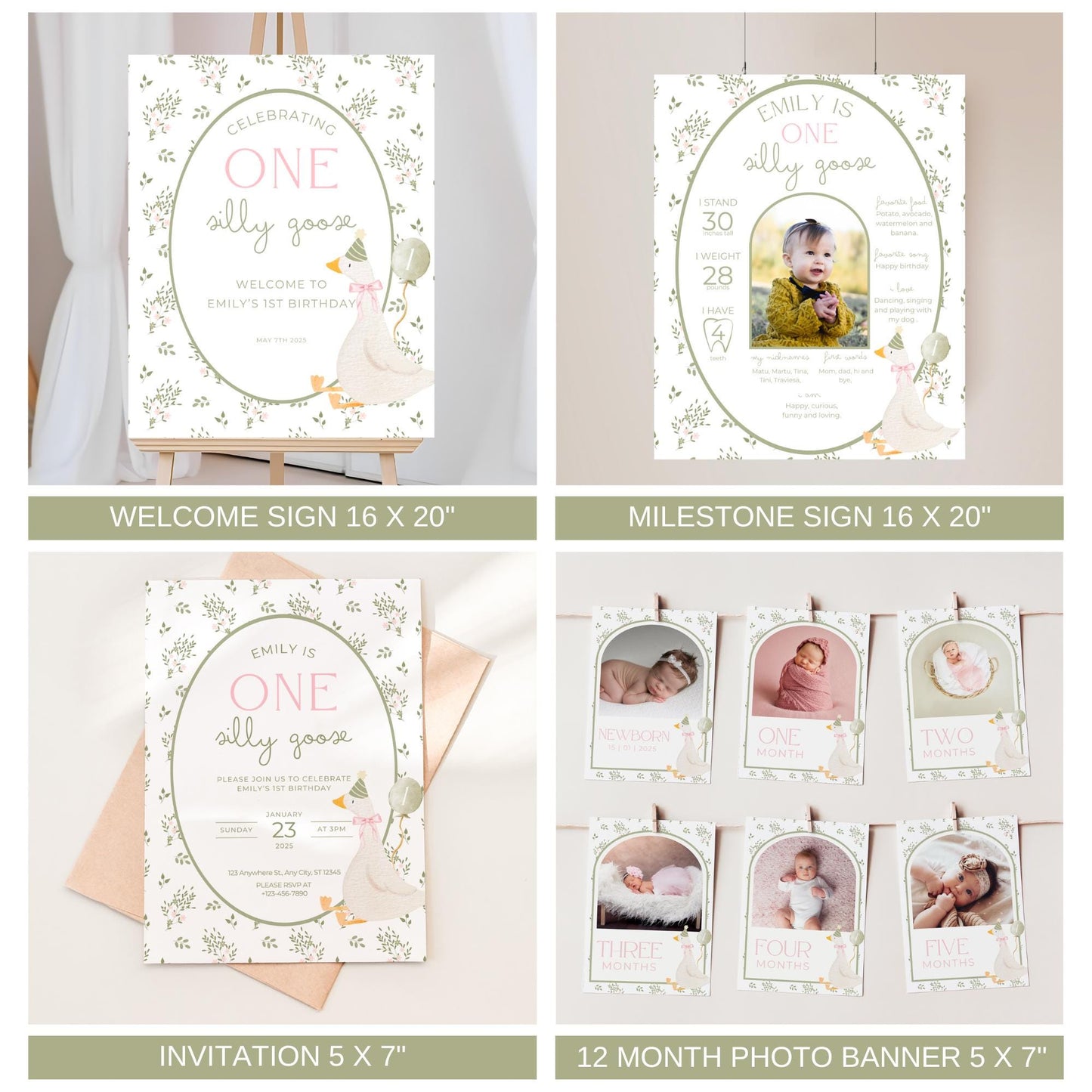 One Silly Goose Birthday Invite Goose First Birthday Party Decor One Silly Goose 1st Birthday Bundle Goose Theme Party Goose Birthday Decor