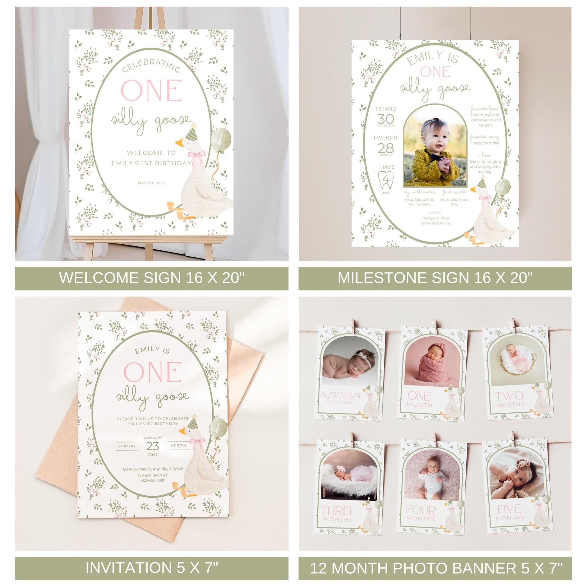 One Silly Goose Birthday Invite Goose First Birthday Party Decor One Silly Goose 1st Birthday Bundle Goose Theme Party Goose Birthday Decor