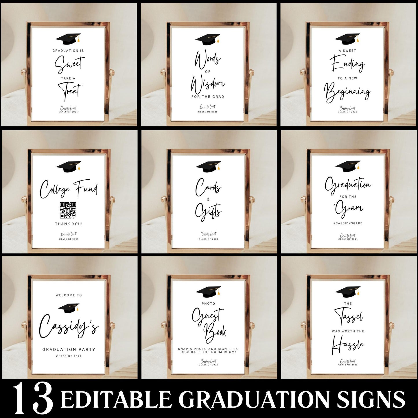 Graduation Sign Bundle, Printable Grad Party Templates, Editable Graduation Decor, Modern Minimalist Signs for Celebrations, Instant Download Available