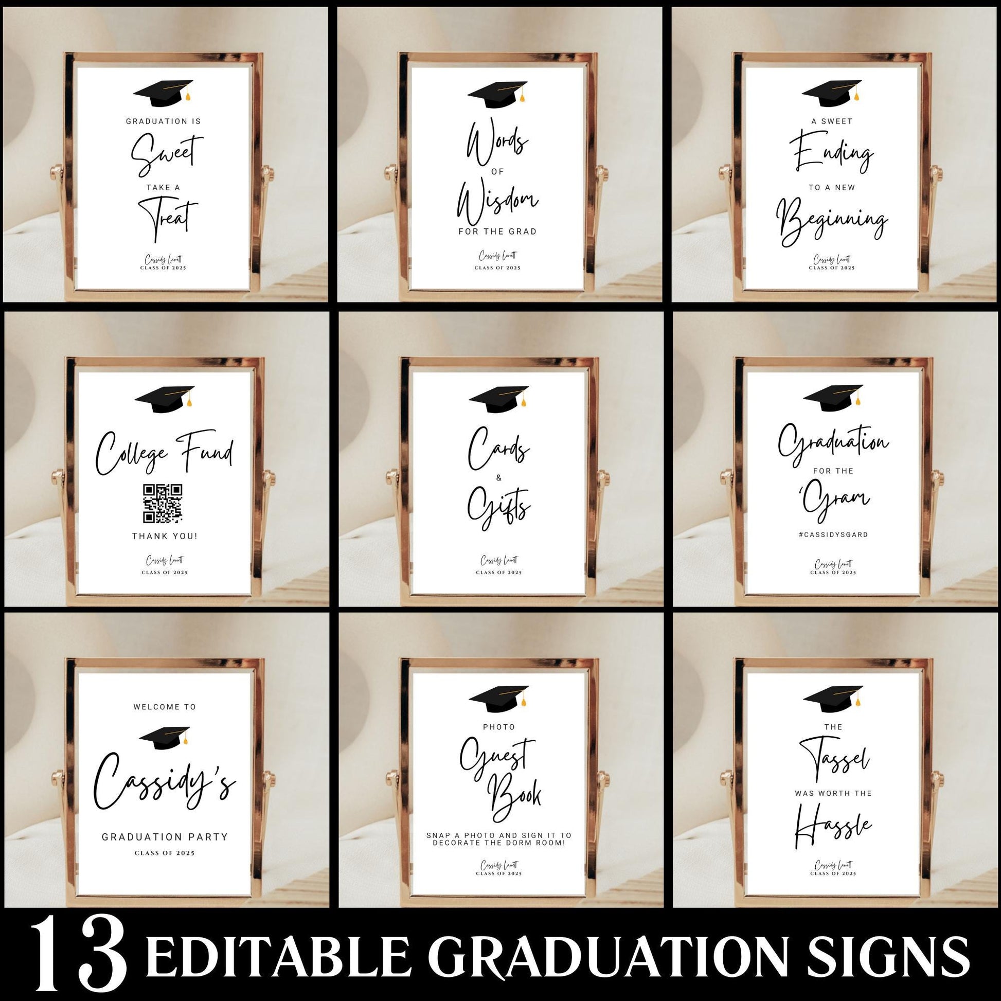 Graduation Sign Bundle, Printable Grad Party Templates, Editable Graduation Decor, Modern Minimalist Signs for Celebrations, Instant Download Available