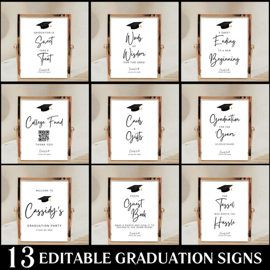 Graduation Sign Bundle, Printable Grad Party Templates, Editable Graduation Decor, Modern Minimalist Signs for Celebrations, Instant Download Available