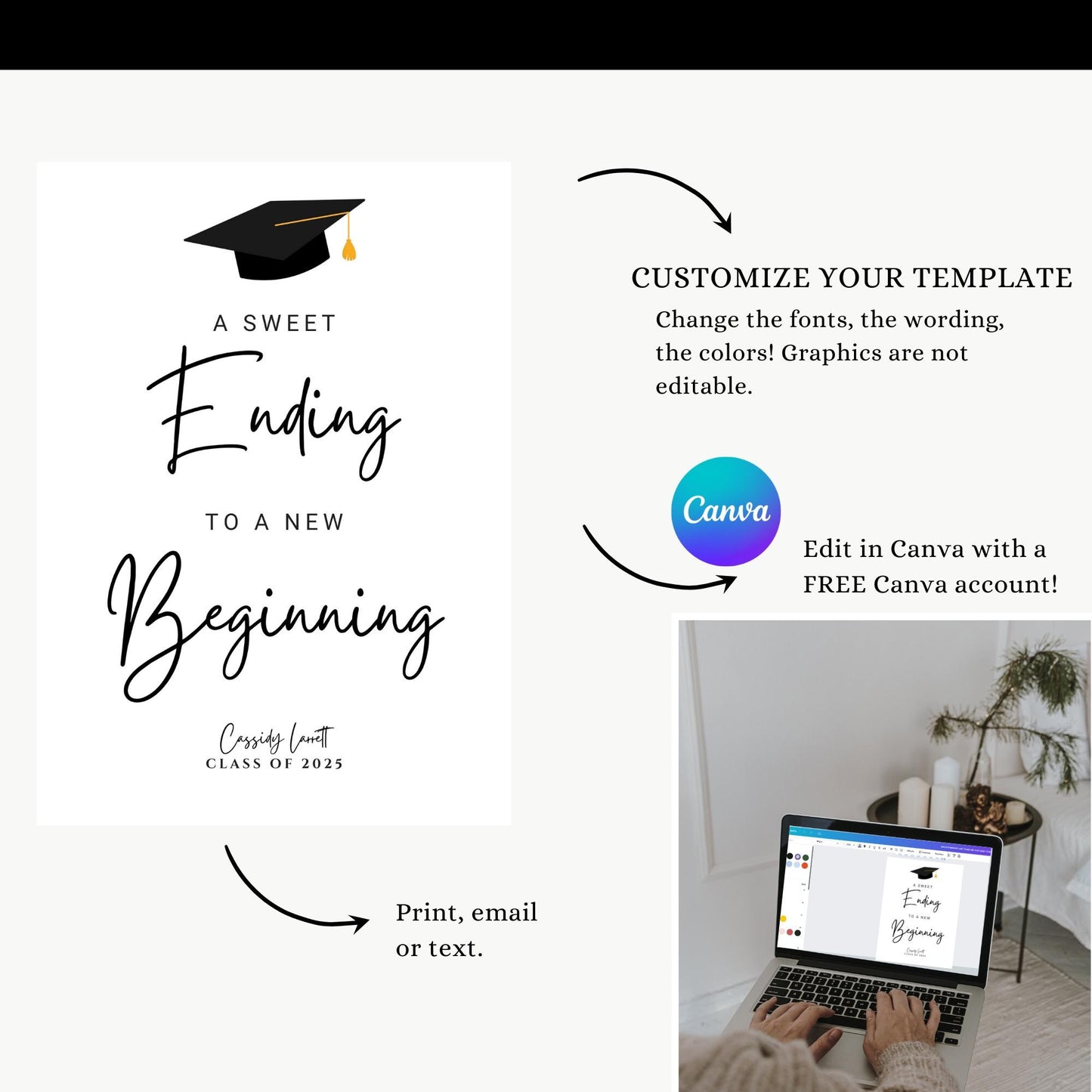 Graduation Sign Bundle, Customizable Grad Party Templates, Editable Modern Signs, Instant Download for Graduation Celebrations, Unique Decor Options
