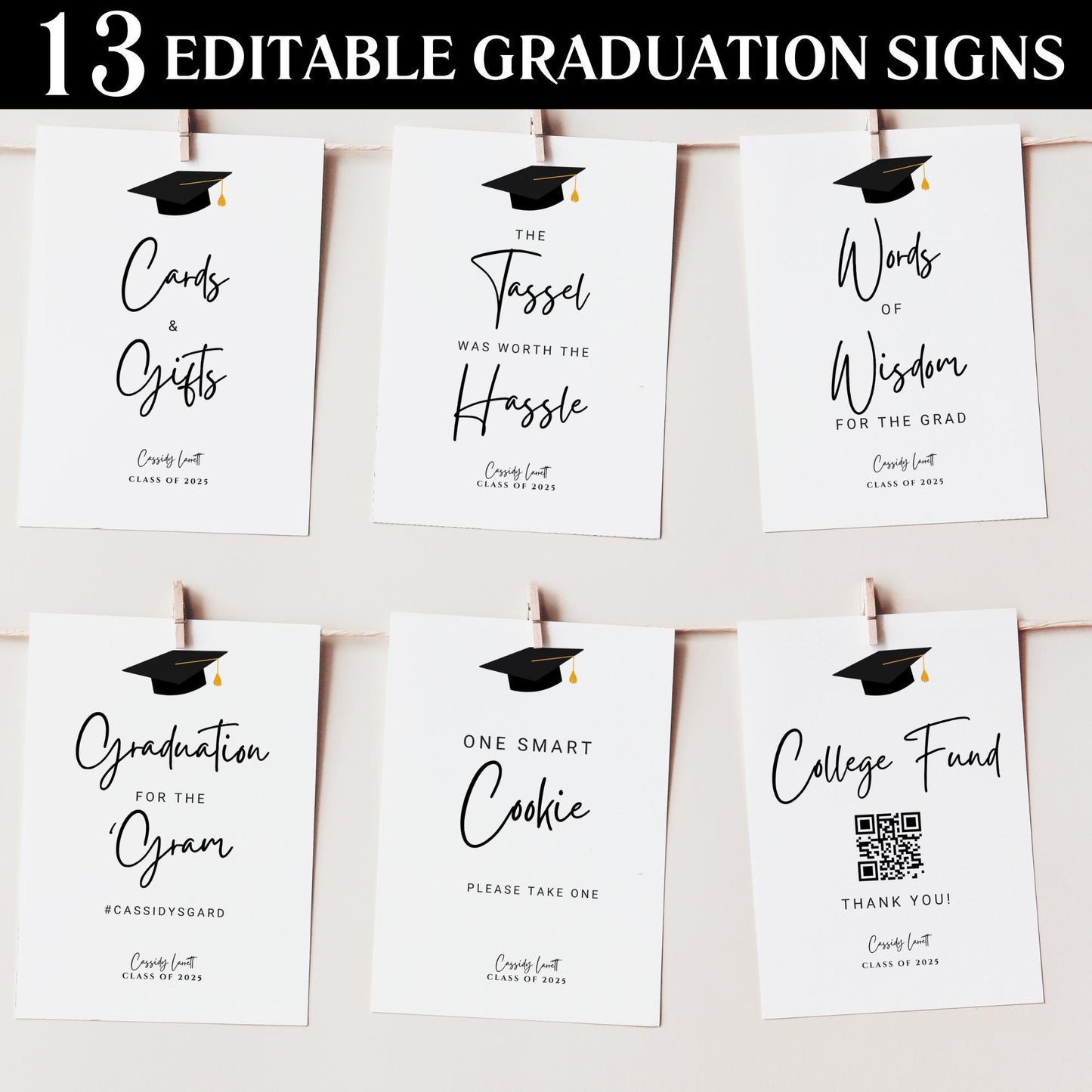 Graduation Sign Bundle, Editable Grad Party Decor, Modern Minimalist Signs, Custom Templates for Graduation Celebrations, Instant Download Available