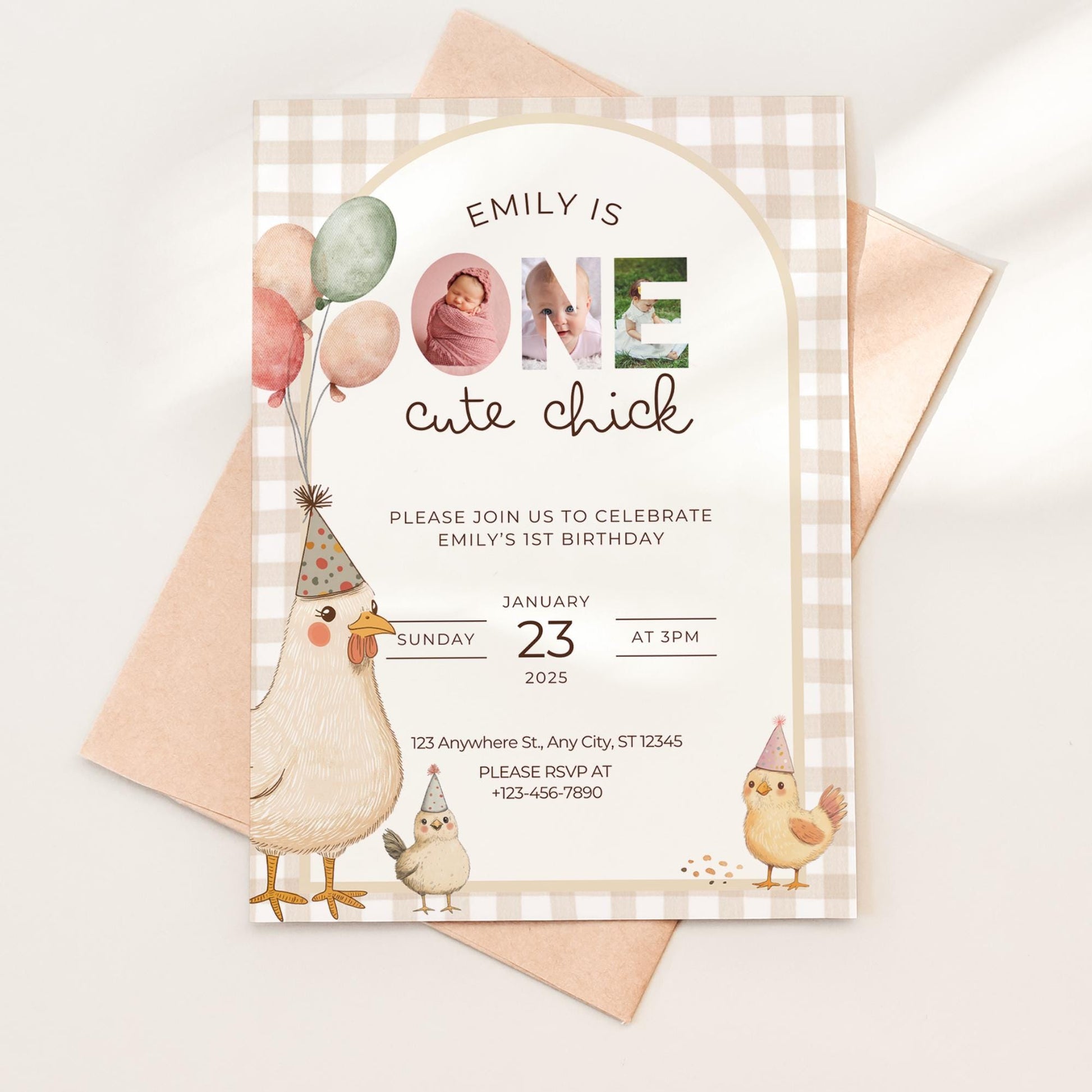 One Cute Chick Birthday This Chick is One First Birthday 1st Birthday Chicken Decor Editable Invitation Farm animal Birthday Spring 1st