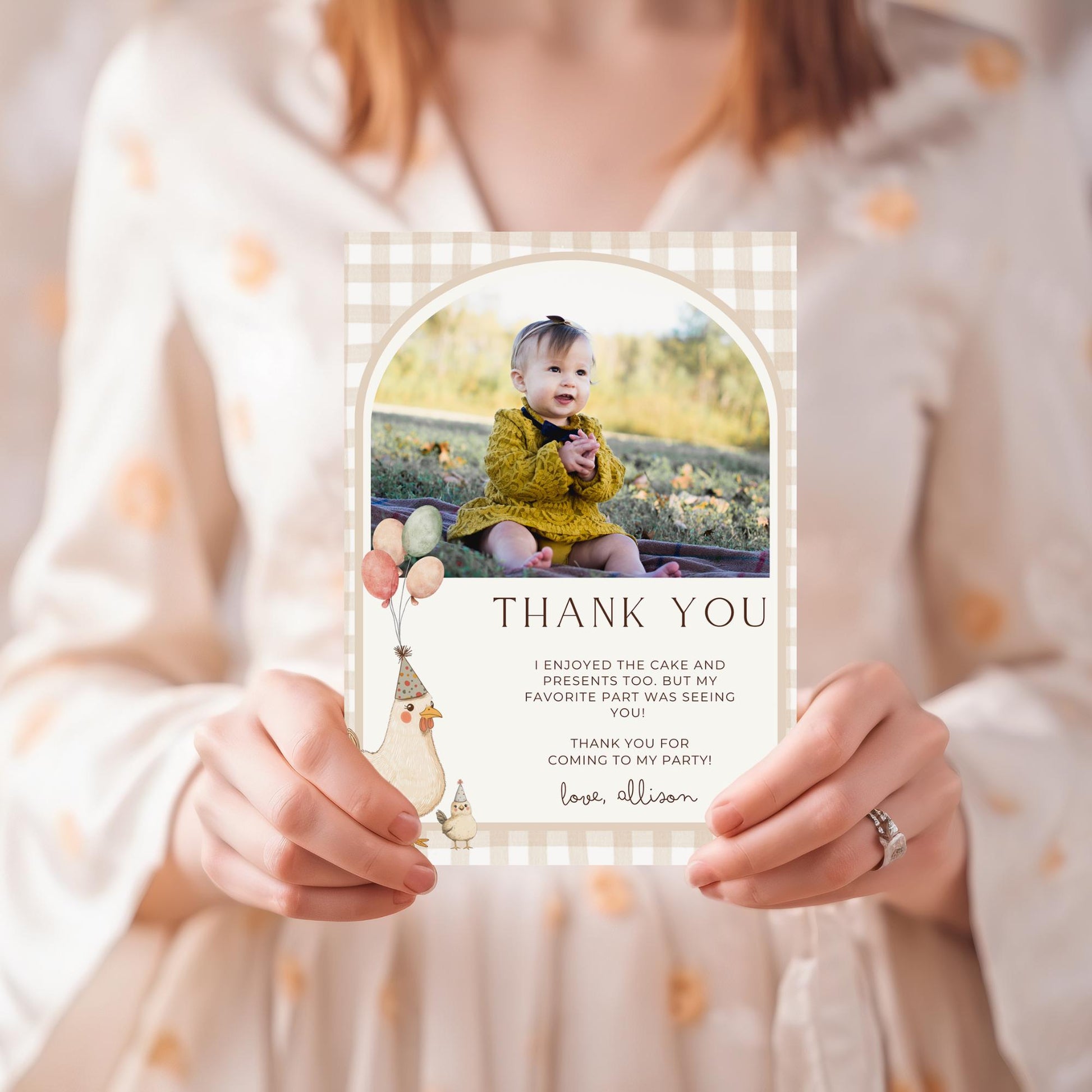 One Cute Chick Birthday Thank you Card 1st Birthday Chicken themed First Birthday Favor Tags Editable Template This Chick is One party