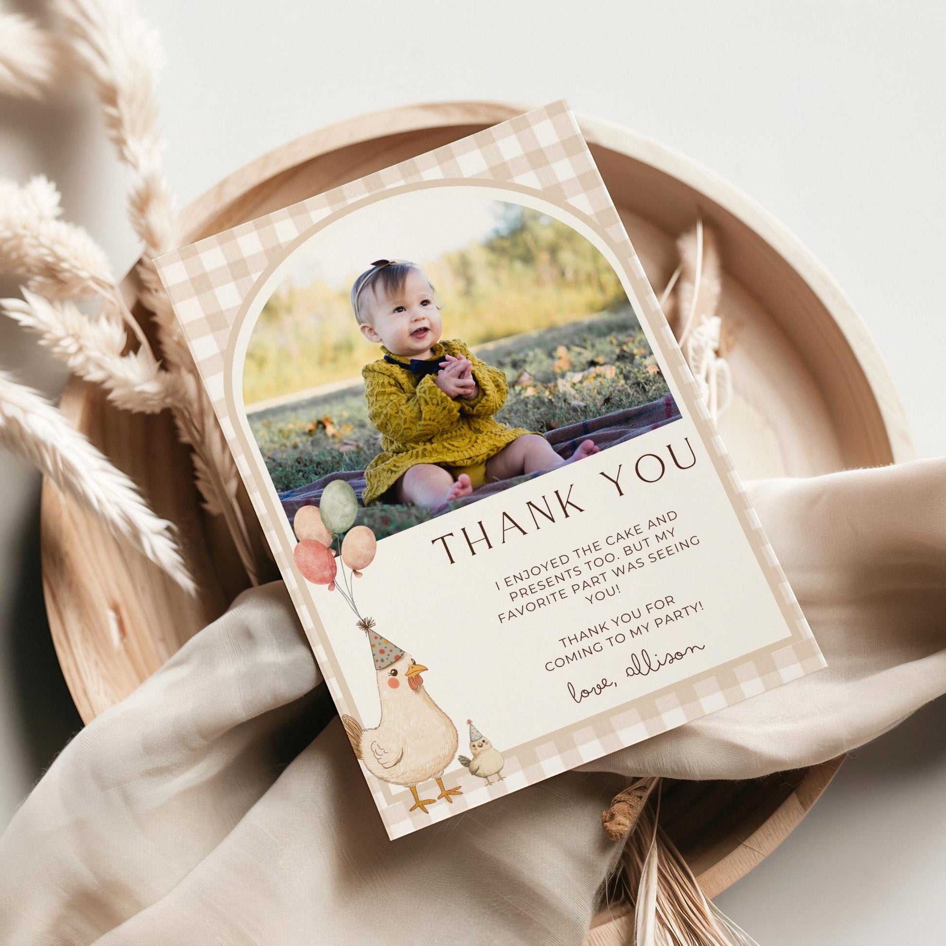 One Cute Chick Birthday Thank you Card 1st Birthday Chicken themed First Birthday Favor Tags Editable Template This Chick is One party