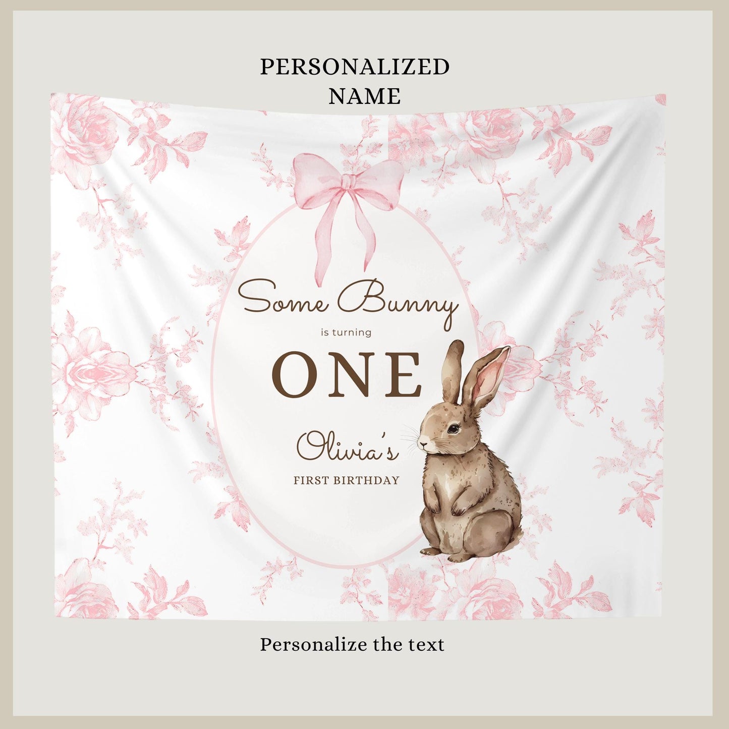 Some Bunny is One Birthday Backdrop Bunny Birthday Welcome Sign Pink Floral Bunny Banner Personalized Easter Birthday Decoration