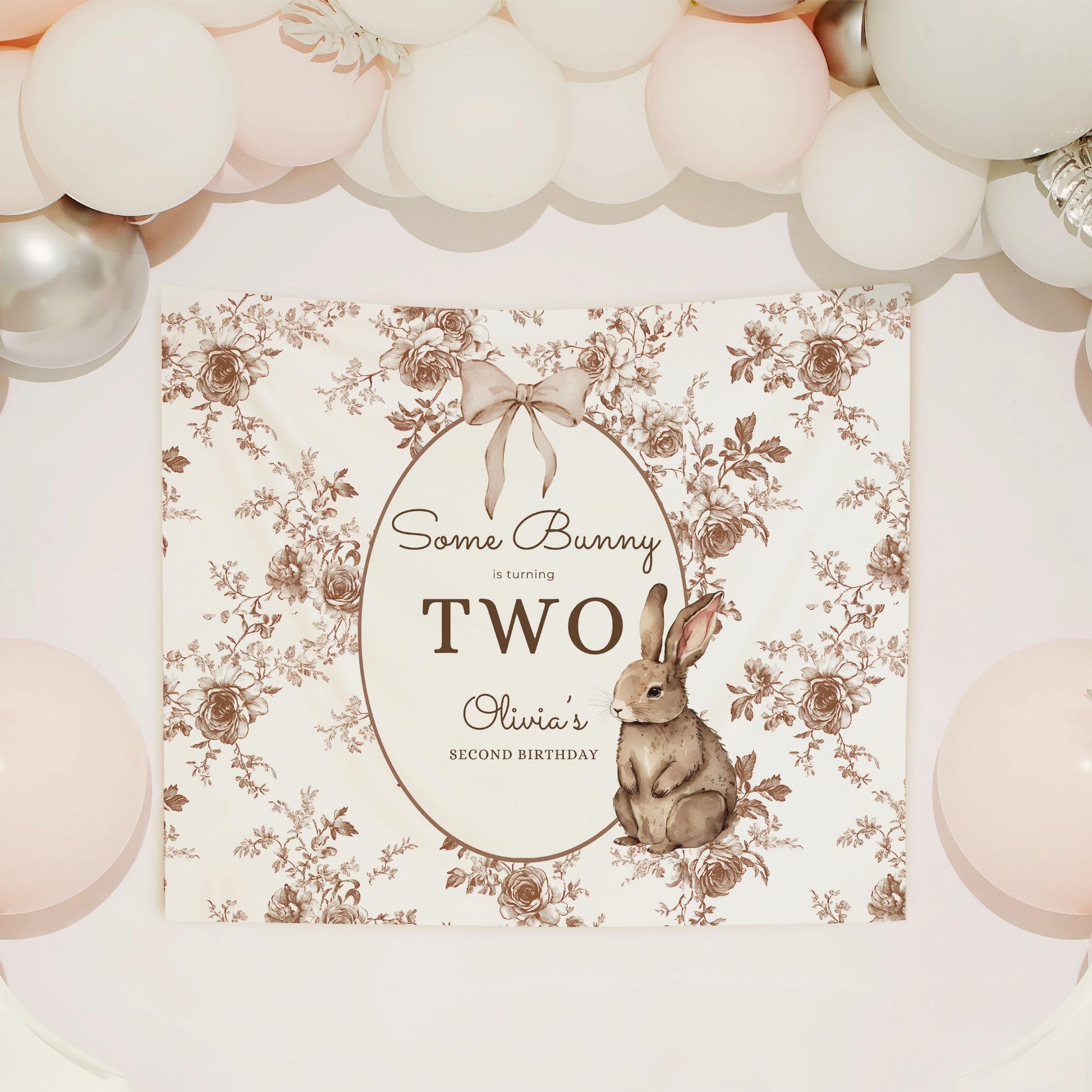 Some Bunny is Two Birthday Backdrop Bunny Birthday Welcome Sign Vintage Floral Bunny Banner Personalized Easter Birthday Decoration