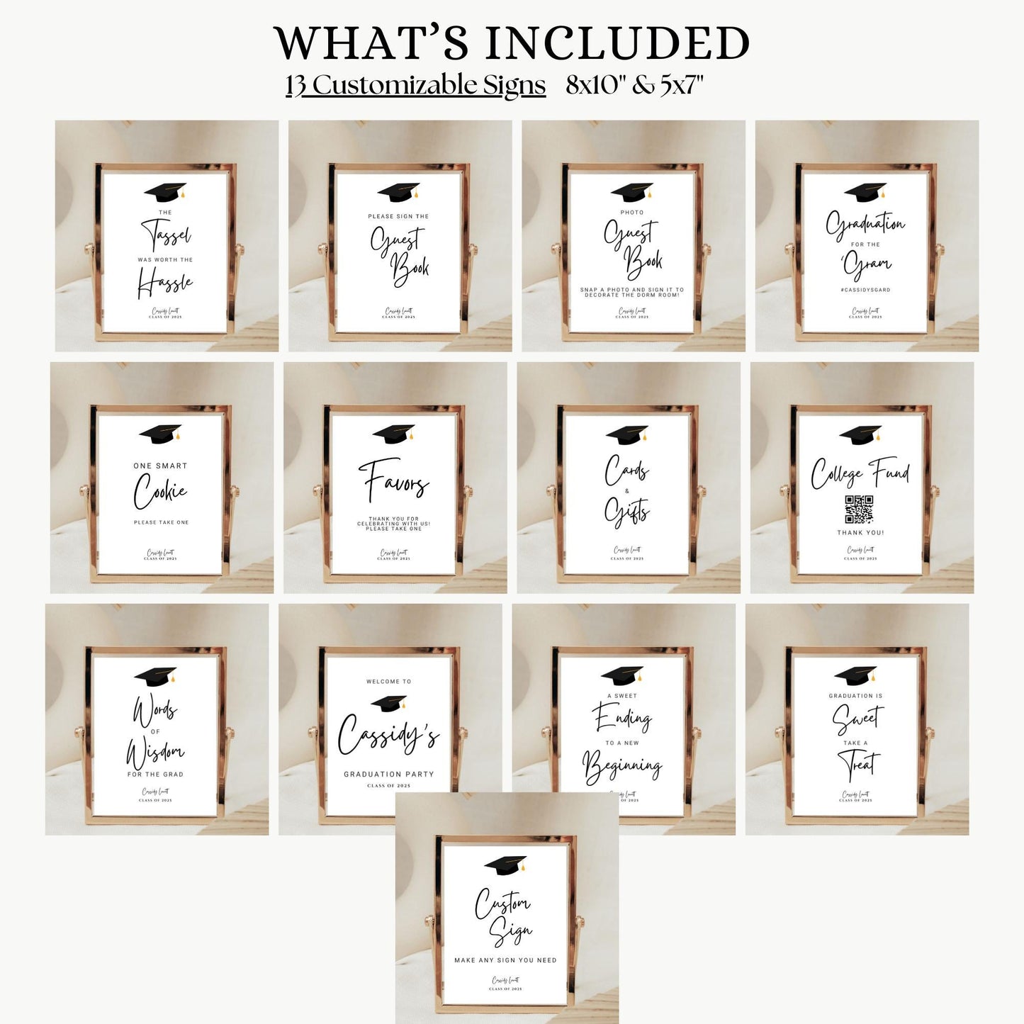 Graduation Sign Bundle, Printable Grad Party Templates, Editable Graduation Decor, Modern Minimalist Signs for Celebrations, Instant Download Available