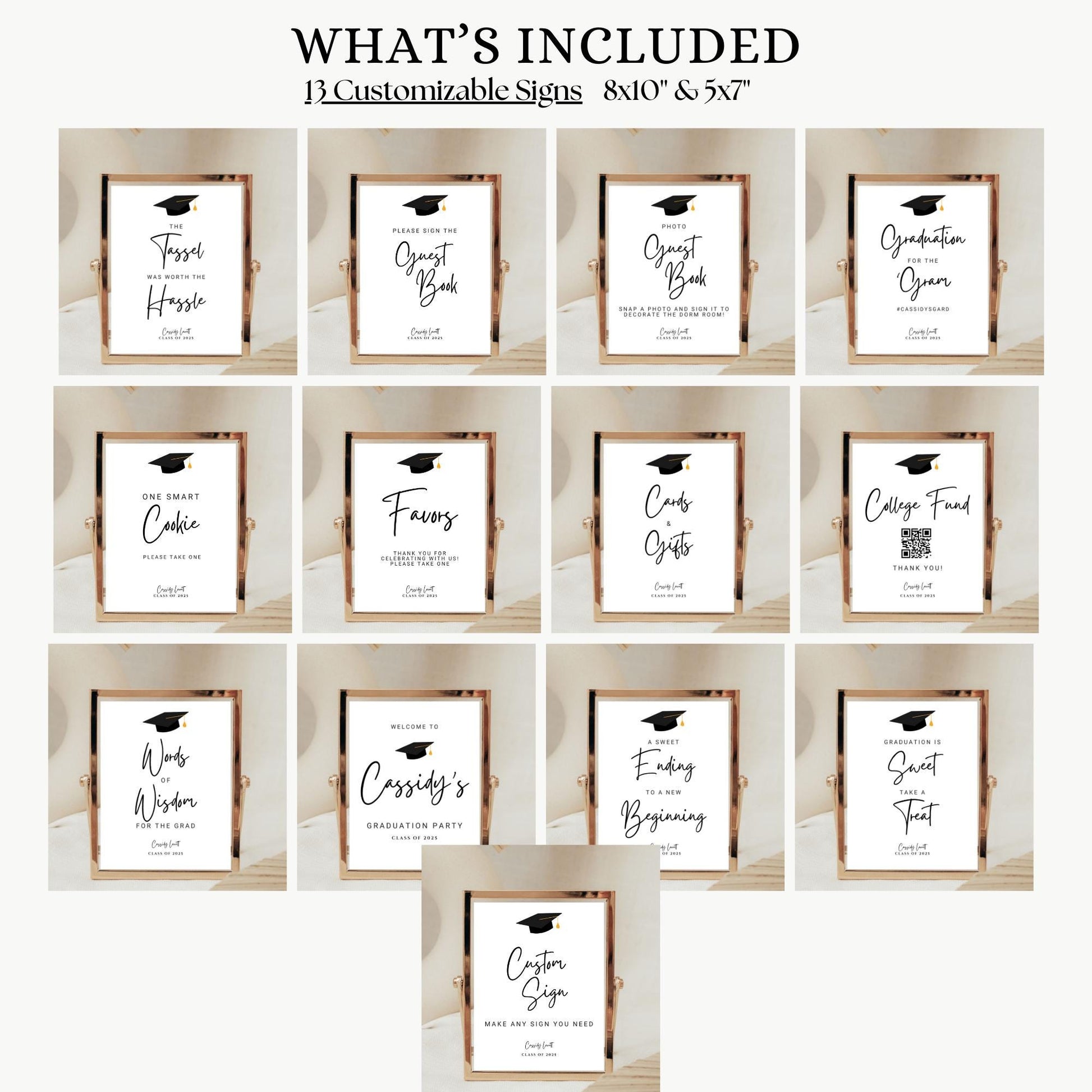 Graduation Sign Bundle, Printable Grad Party Templates, Editable Graduation Decor, Modern Minimalist Signs for Celebrations, Instant Download Available