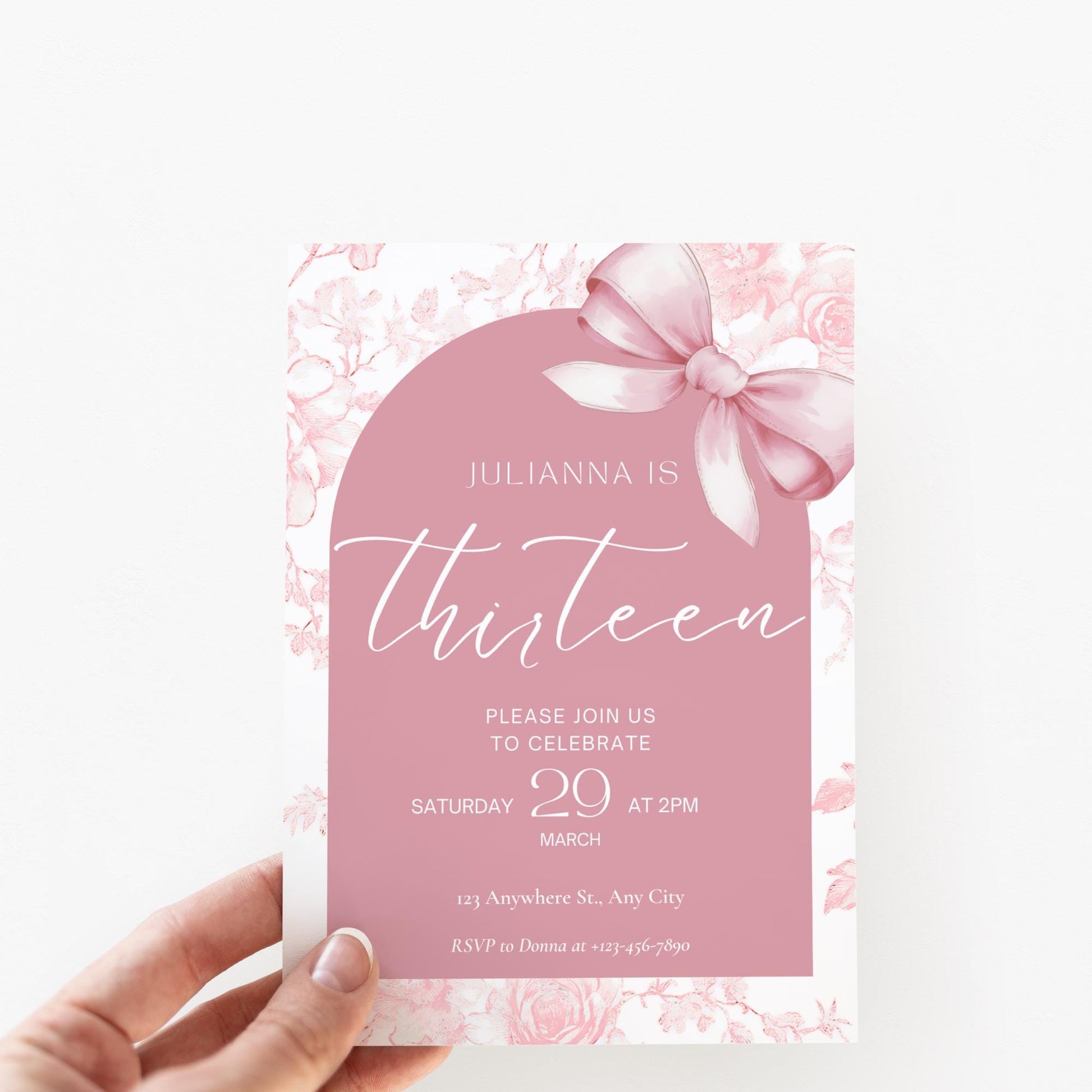 13th birthday invitation girl Pink Coquette Invite 13 year old girl Birthday Girl thirteenth Pink Bow Birthday Teen Birthday Party