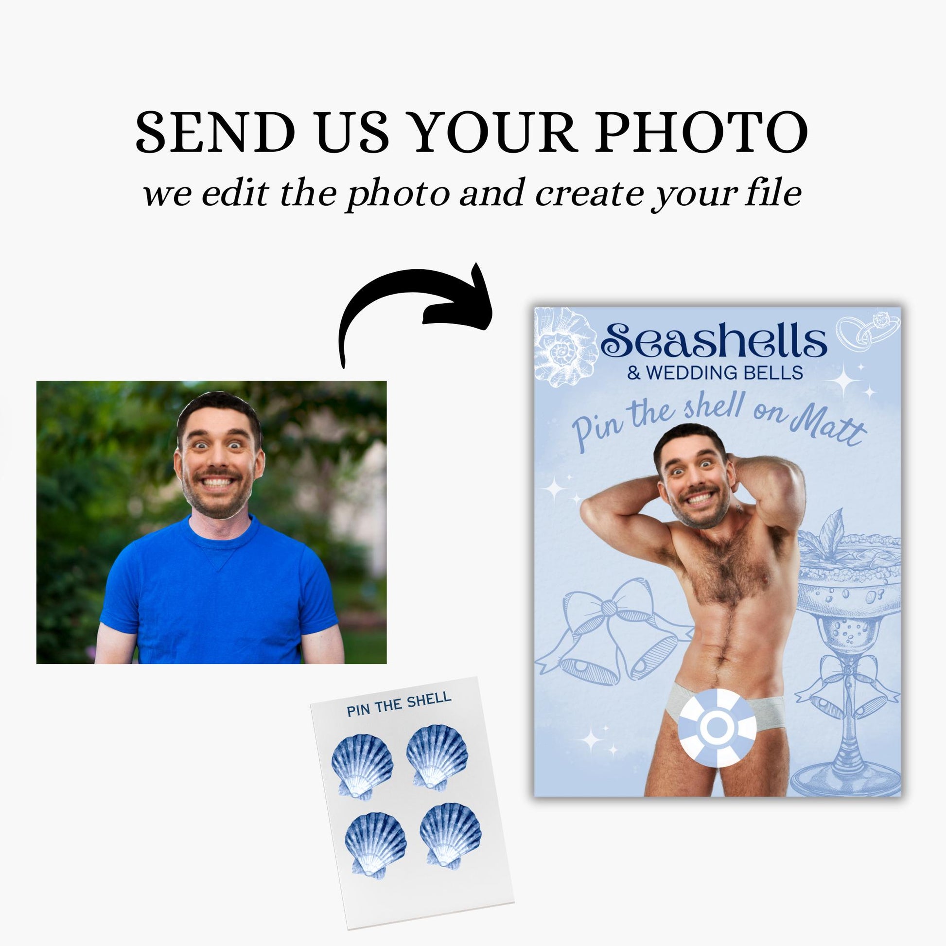 Seashells and Wedding Bells Coastal Bachelorette Party Game Last Toast on the coast  Beach Bach Editable Games Groom Face Decor Miami Bach