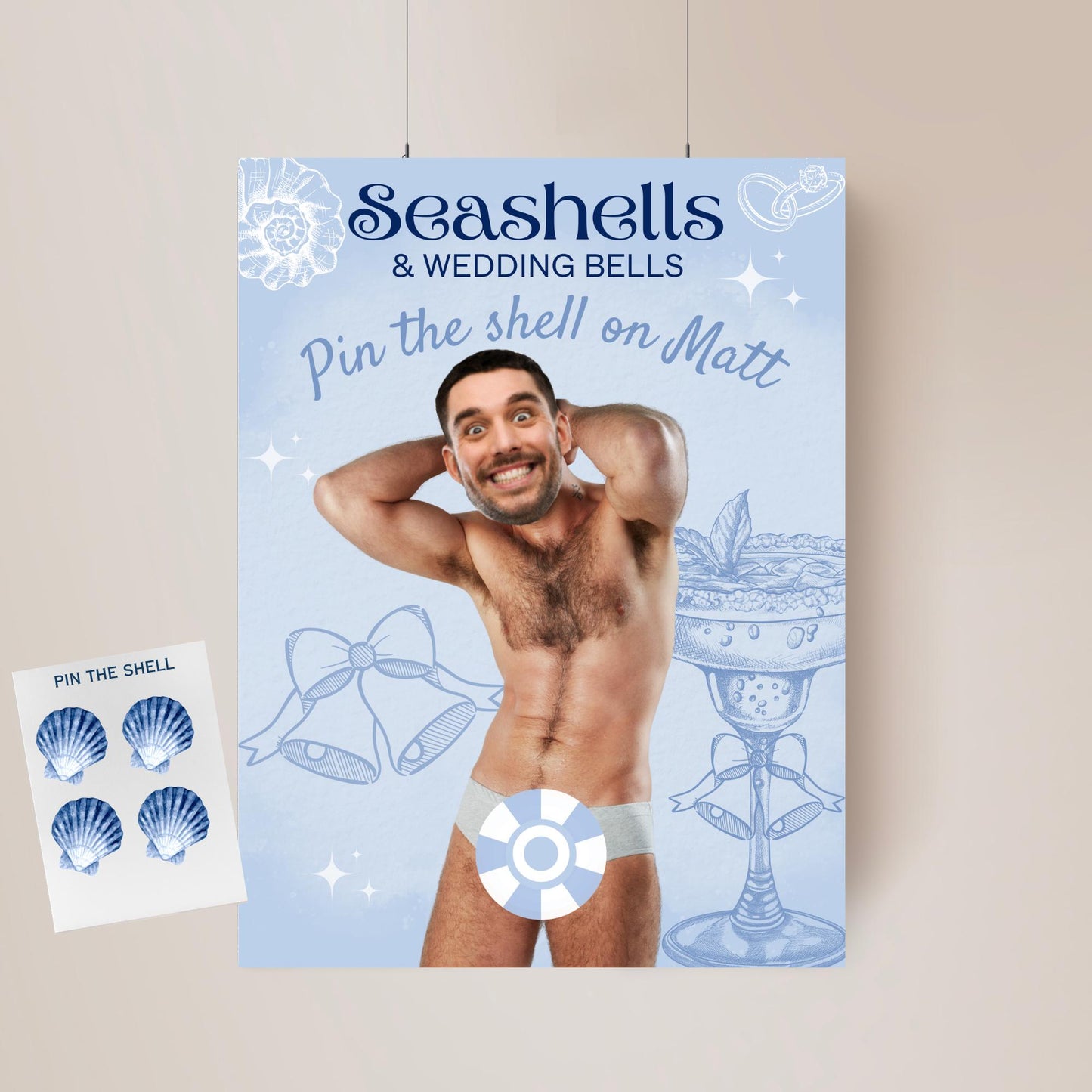 Seashells and Wedding Bells Coastal Bachelorette Party Game Last Toast on the coast  Beach Bach Editable Games Groom Face Decor Miami Bach