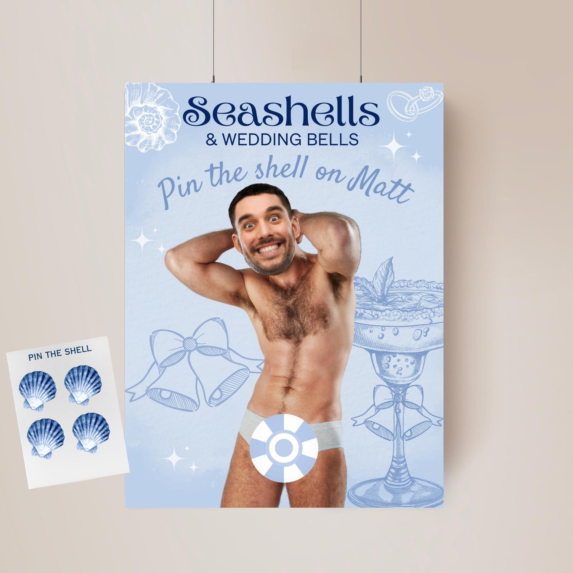Seashells and Wedding Bells Coastal Bachelorette Party Game Last Toast on the coast  Beach Bach Editable Games Groom Face Decor Miami Bach