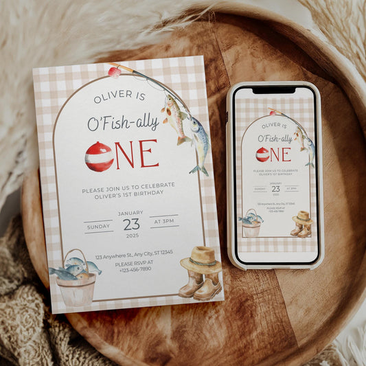 Fishing 1st Birthday Invitation O Fishally One Invite Reel in the Fun Fish Theme Ofishally One Boy Birthday Party Editable Template