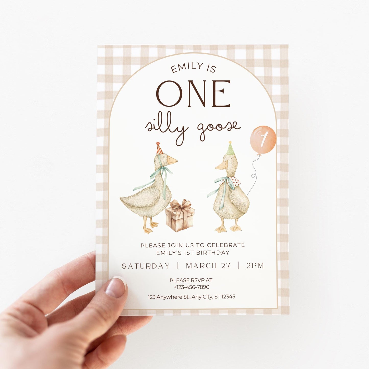 One Silly Goose Birthday Invite Gender Neutral First Birthday 1st Birthday Silly Goose Decor Editable  Invitation Nursery Rhyme Birthday