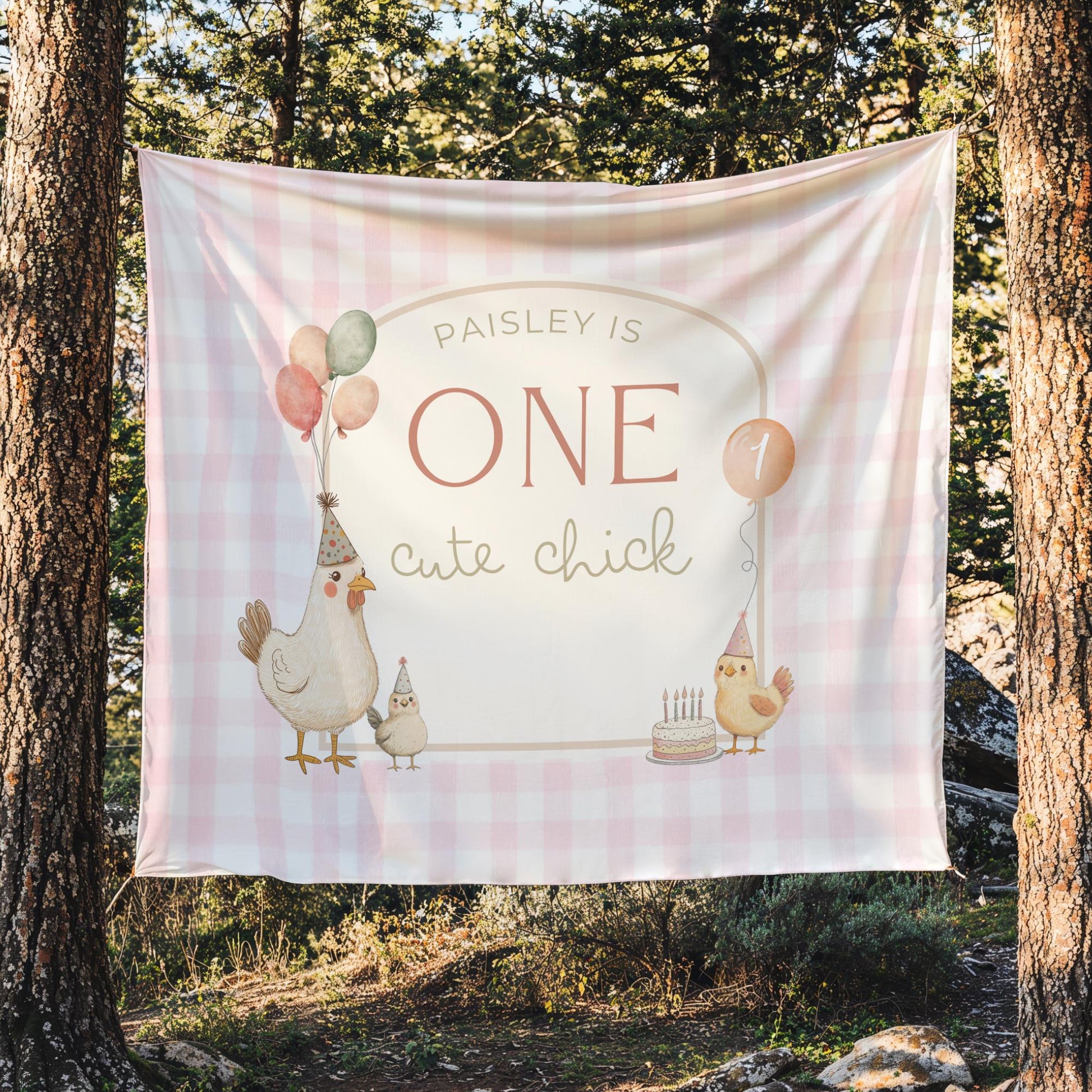 One Cute Chick Birthday Personalized Banner 1st Birthday This Chick is One Party Decor Photo Backdrop Chicken Custom Banner First Birthday