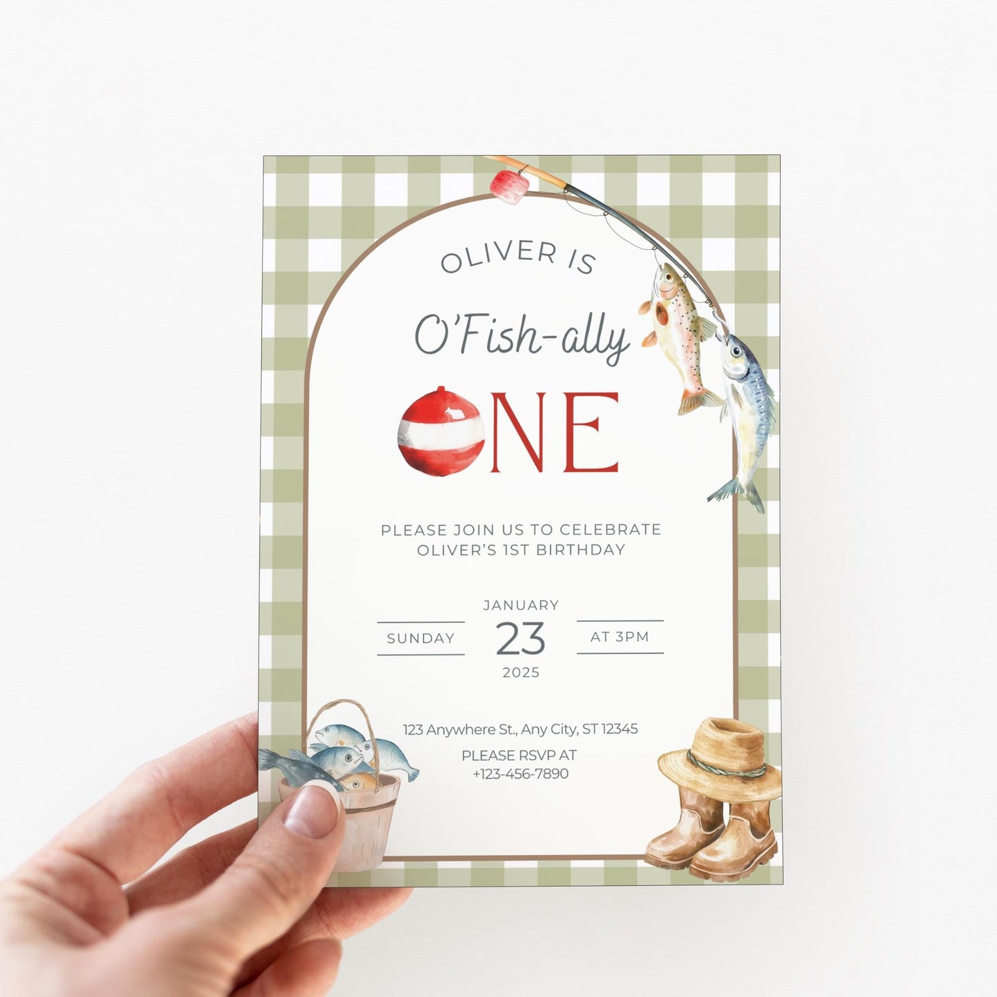 Fishing 1st Birthday Invitation O Fishally One Invite Reel in the Fun Fish Theme Ofishally One Boy Birthday Party Editable Template