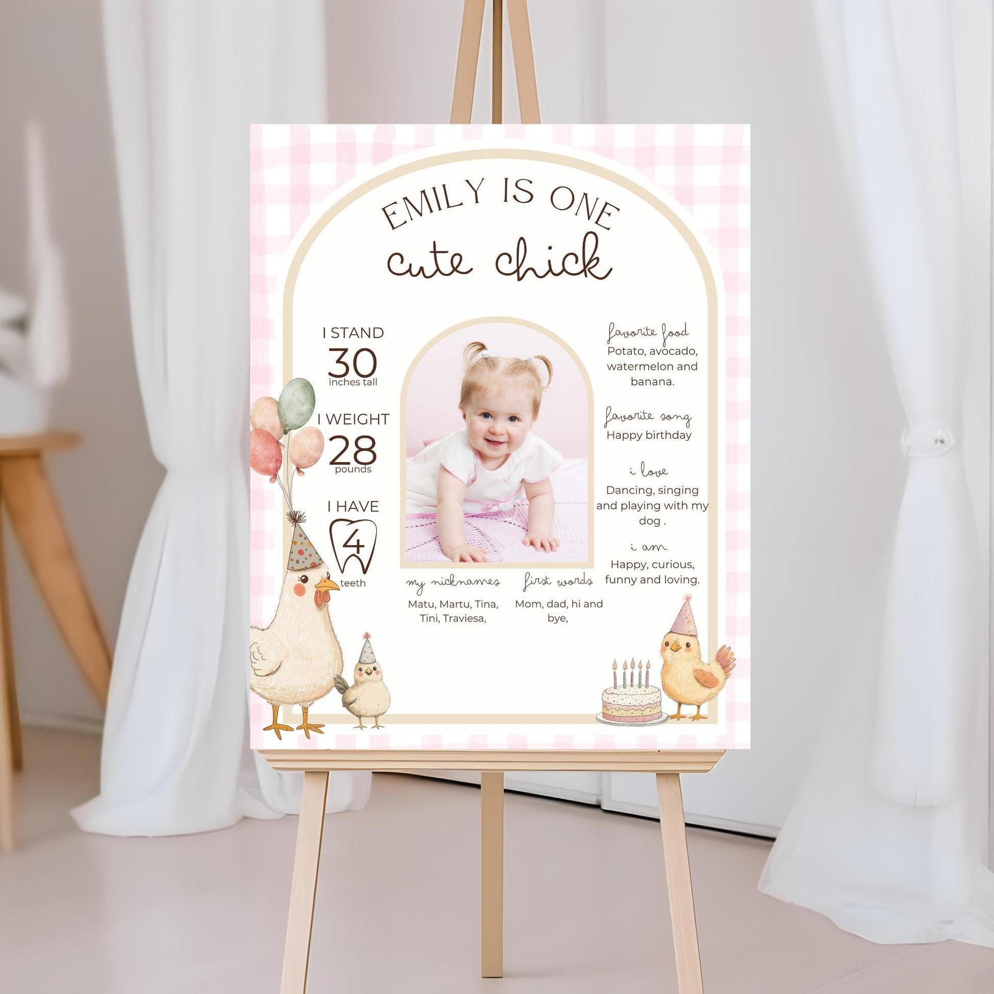 One Cute Chick Birthday Milestone Sign Editable Chicken Party Monthly Banner 1st Birthday Photo Banner Milestone photo sign