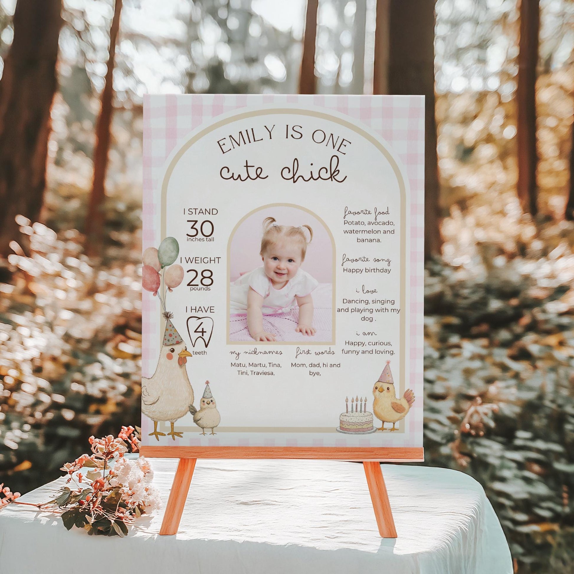 One Cute Chick Birthday Milestone Sign Editable Chicken Party Monthly Banner 1st Birthday Photo Banner Milestone photo sign
