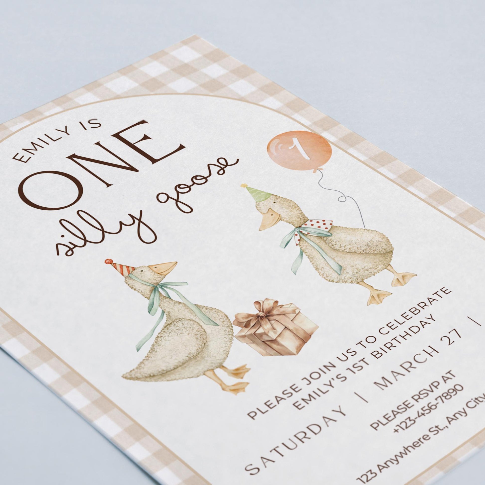 One Silly Goose Birthday Invite Gender Neutral First Birthday 1st Birthday Silly Goose Decor Editable  Invitation Nursery Rhyme Birthday