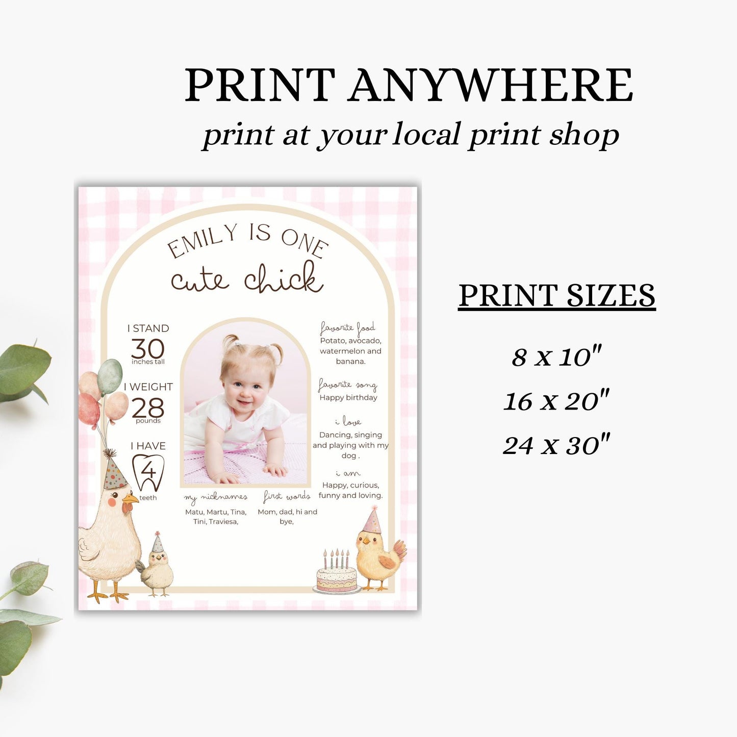 One Cute Chick Birthday Milestone Sign Editable Chicken Party Monthly Banner 1st Birthday Photo Banner Milestone photo sign