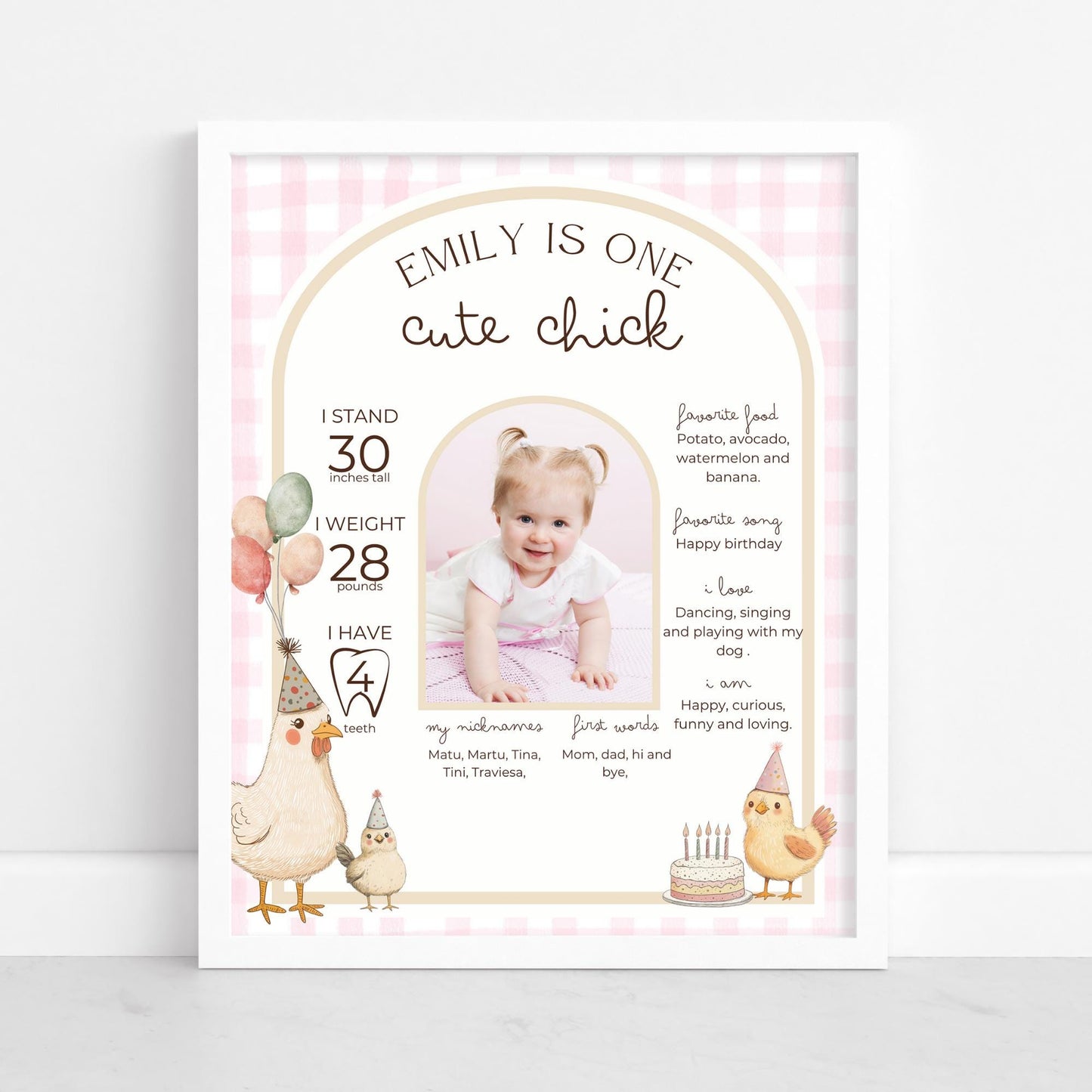 One Cute Chick Birthday Milestone Sign Editable Chicken Party Monthly Banner 1st Birthday Photo Banner Milestone photo sign