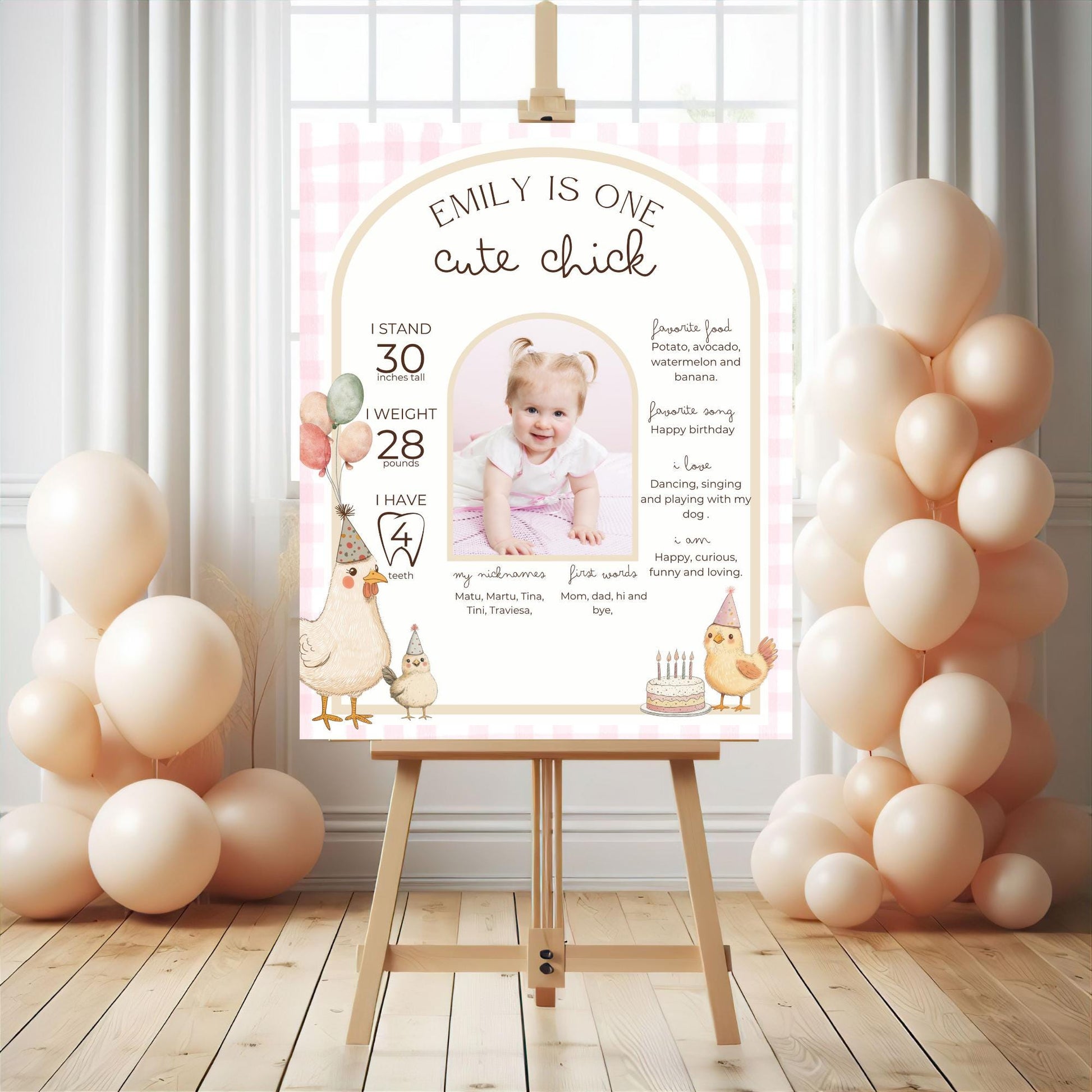 One Cute Chick Birthday Milestone Sign Editable Chicken Party Monthly Banner 1st Birthday Photo Banner Milestone photo sign