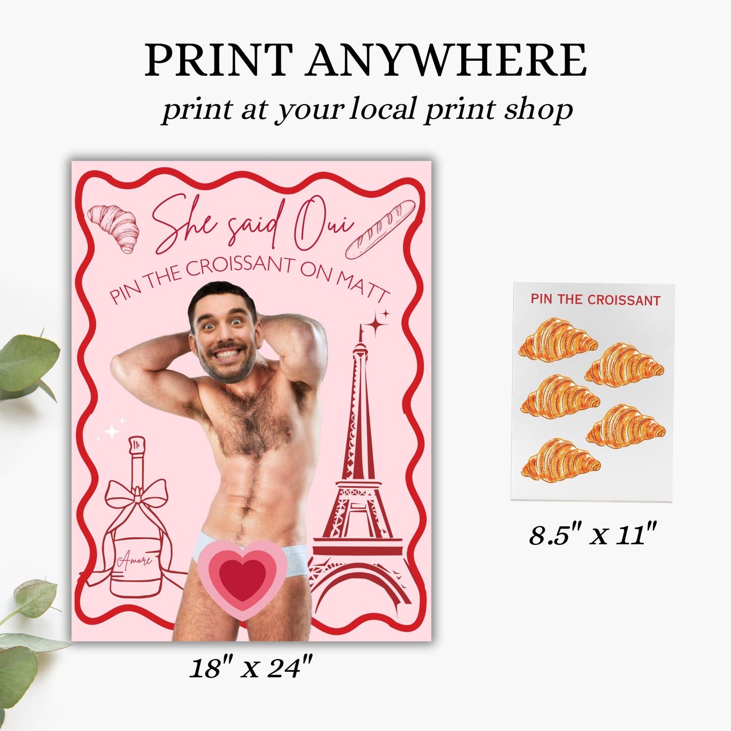 Paris Bachelorette Party Game Template That's Amore Bridal Shower personalized decor sign She Said Oui Bach Editable Games Groom Face Decor