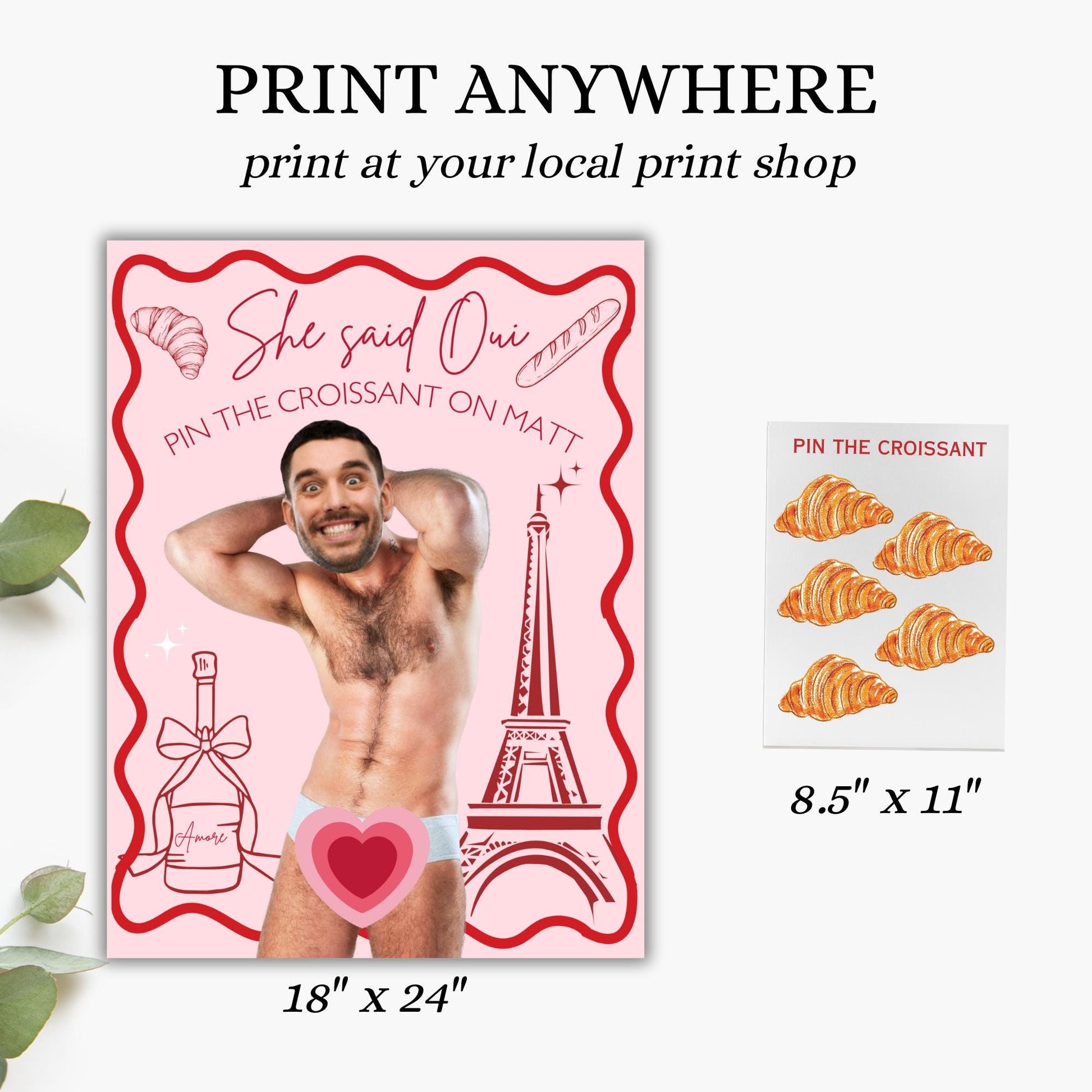 Paris Bachelorette Party Game Template That's Amore Bridal Shower personalized decor sign She Said Oui Bach Editable Games Groom Face Decor