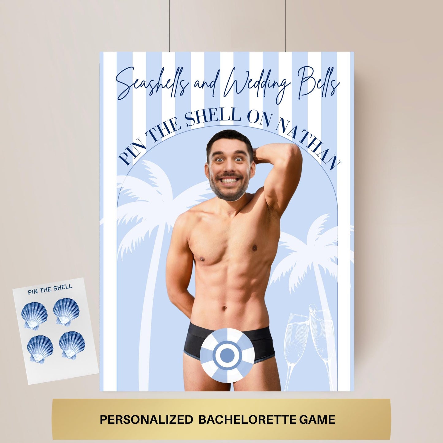 Seashells and Wedding Bells Coastal Bachelorette Party Game Last Toast on the coast  Beach Bach Editable Games Groom Face Decor Miami Bach