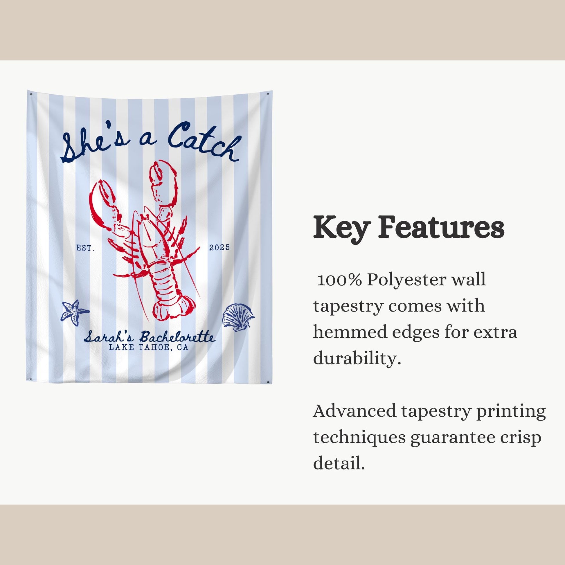 She's a Catch Bachelorette Banner Custom Lobster Theme Bachelorette Decor East Coast Bridal Shower Photo Backdrop Coastal Bachelorette Sign