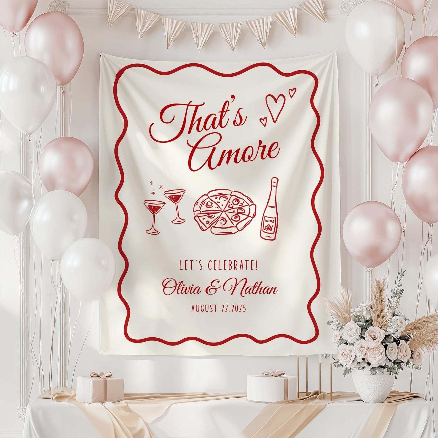 That's Amore Engagement Party Welcome Sign Amore Bridal Shower Sign Whimsical Italian Theme Bachelorette Pizza Rehearsal Dinner Decor