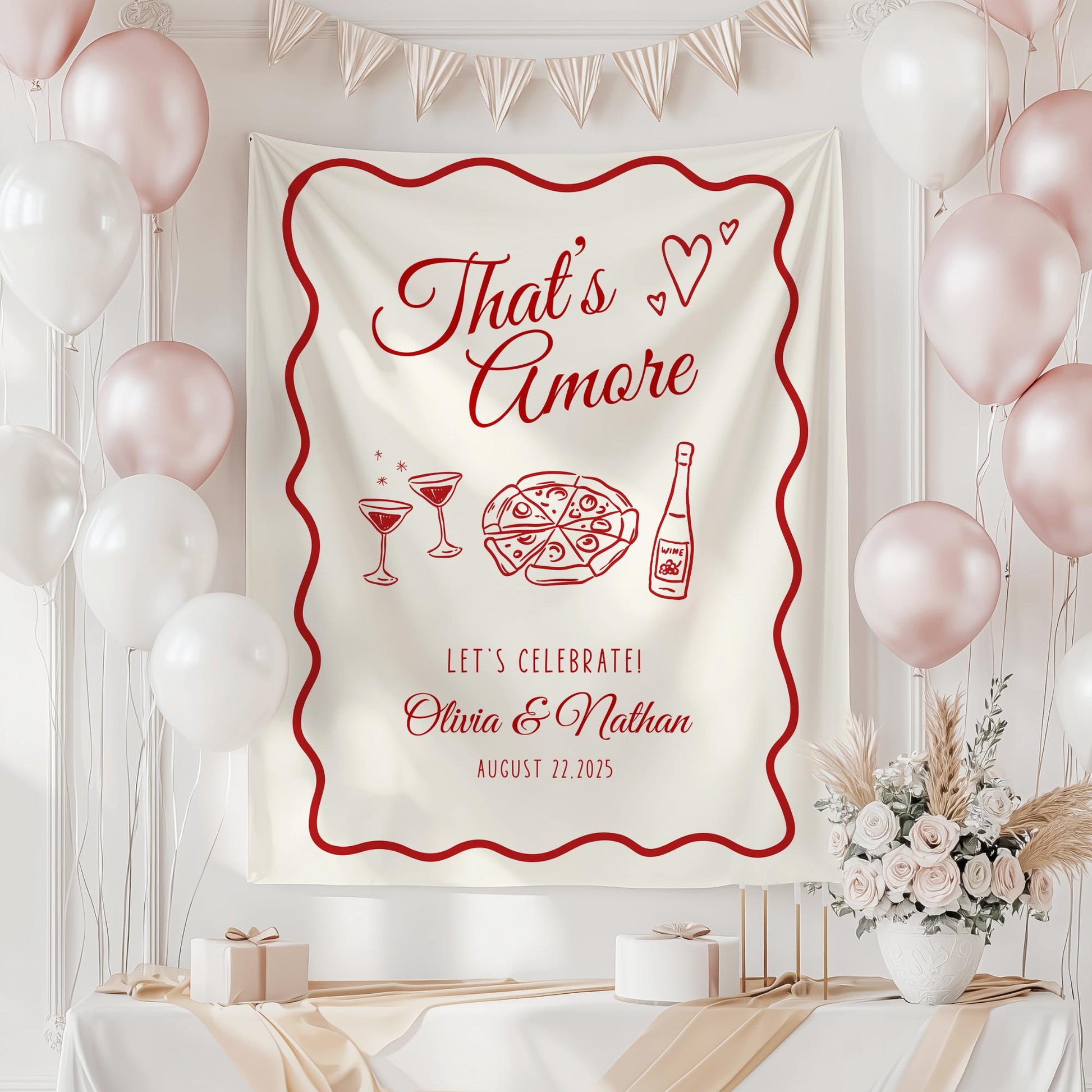 That's Amore Engagement Party Welcome Sign Amore Bridal Shower Sign Whimsical Italian Theme Bachelorette Pizza Rehearsal Dinner Decor