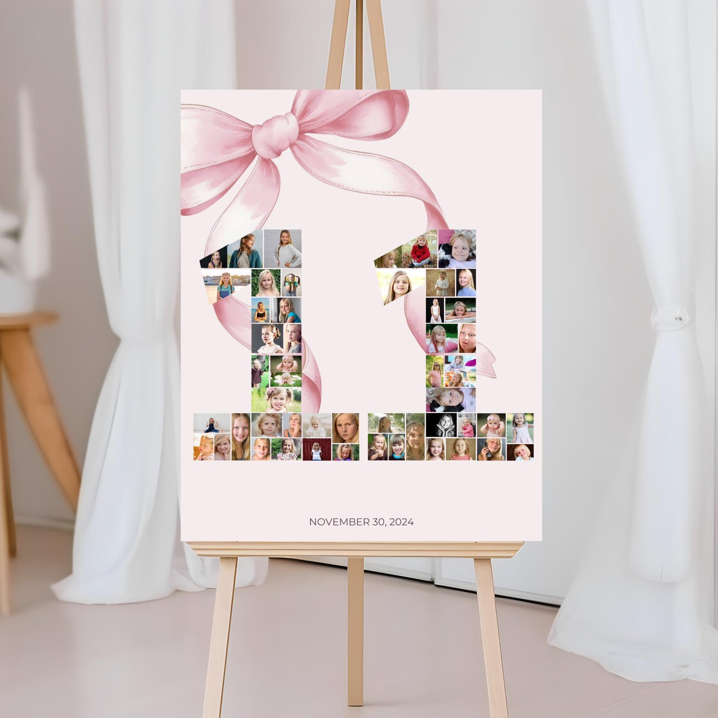 11th birthday Photo Sign girl Pink Coquette Invite 11 year old girl Birthday Girl eleventh Pink Bow Birthday Teen Birthday Party